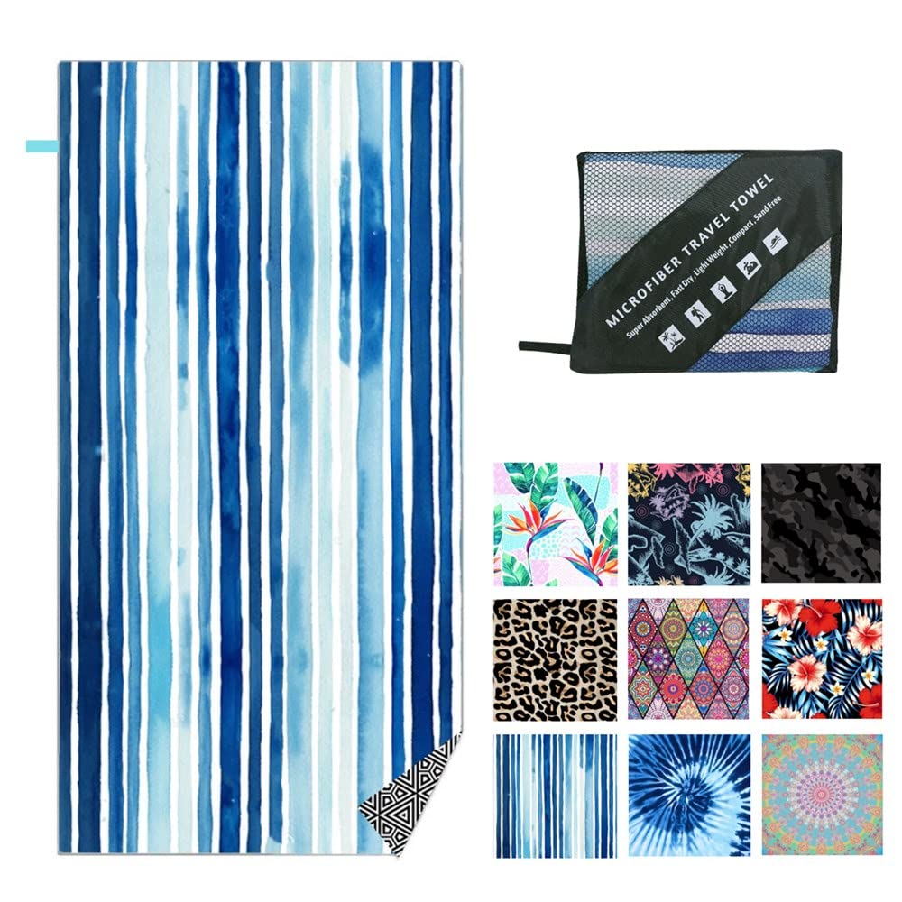 Premium Microfiber Beach Towel - Ultra Absorbent Sand-Free Quick Dry Pool Towel, Boho Stripe Design for Women & Men, 65