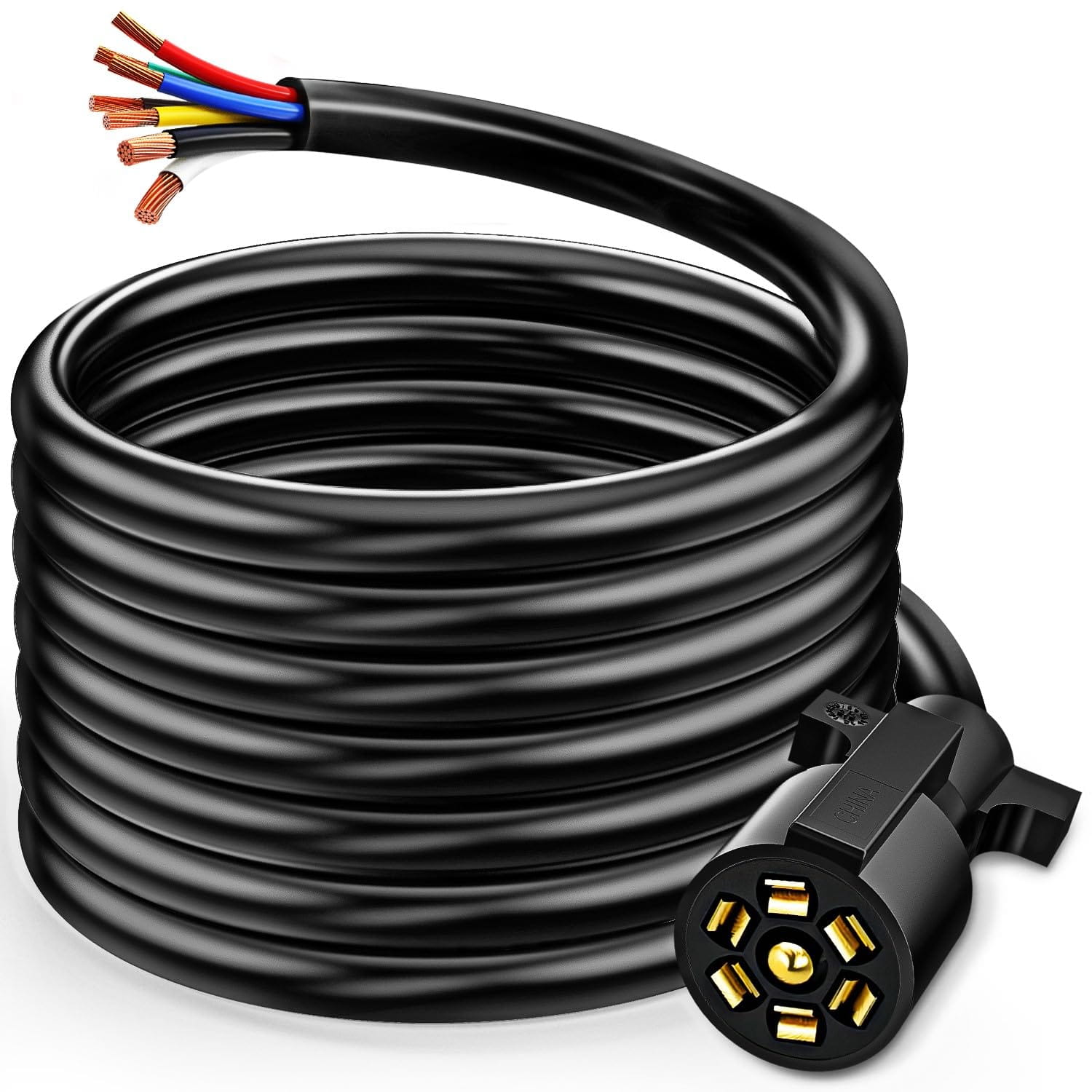 16FT Heavy Duty 7 Way Inline Trailer Cord - Weatherproof Extension Cable for RV, Boat & Utility Trailers - Perfect for Camping, Towing & Outdoor Adventures