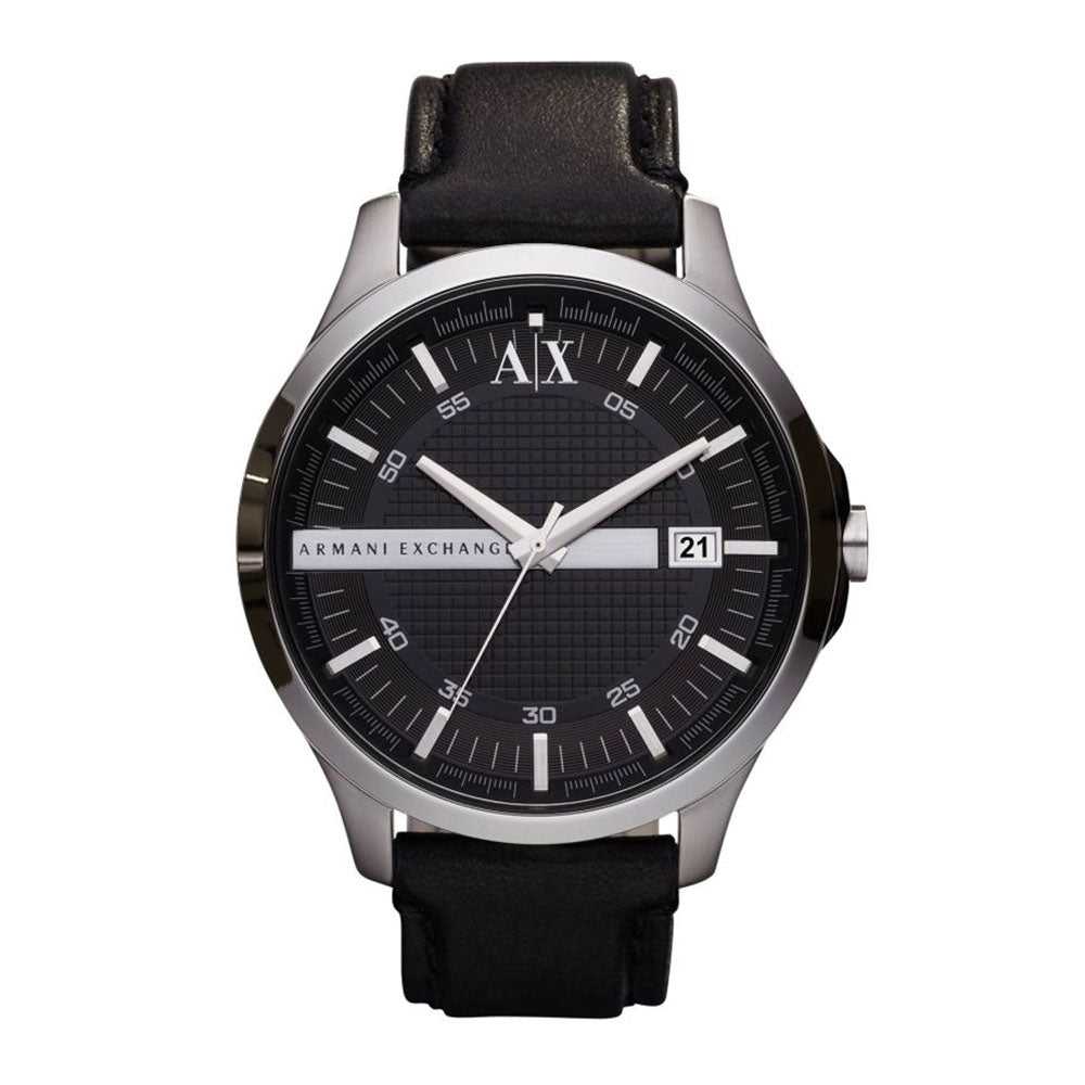 ARMANI EXCHANGE AX2101 Men's Stainless Steel Watch with Black Leather Strap - Silver Analog Quartz Movement for Business & Casual Wear