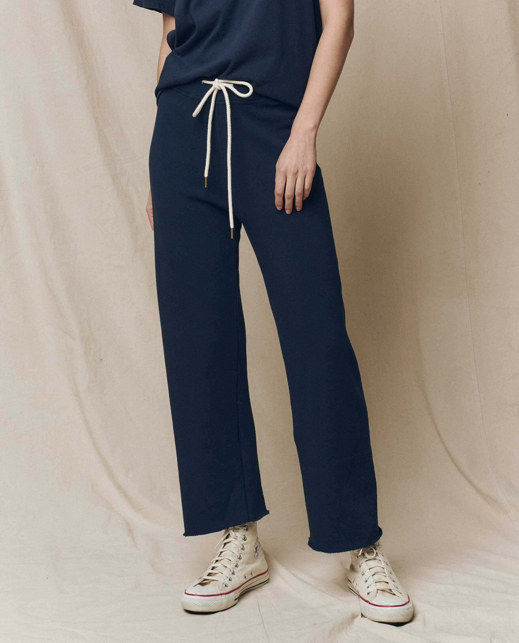 Women's Wide Leg Cropped Sweatpants - True Navy - Comfortable Lounge Pants for Yoga, Running & Casual Wear