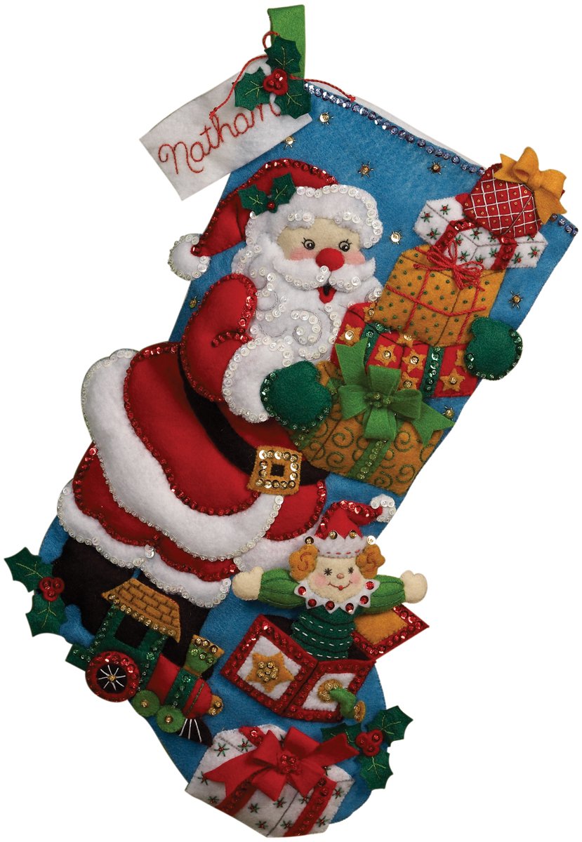 Bucilla 18-Inch Christmas Stocking Felt Applique Kit (86304) - DIY Holiday Decor, Santa Gift Stocking for Fireplace Mantel & Christmas Tree Decorations