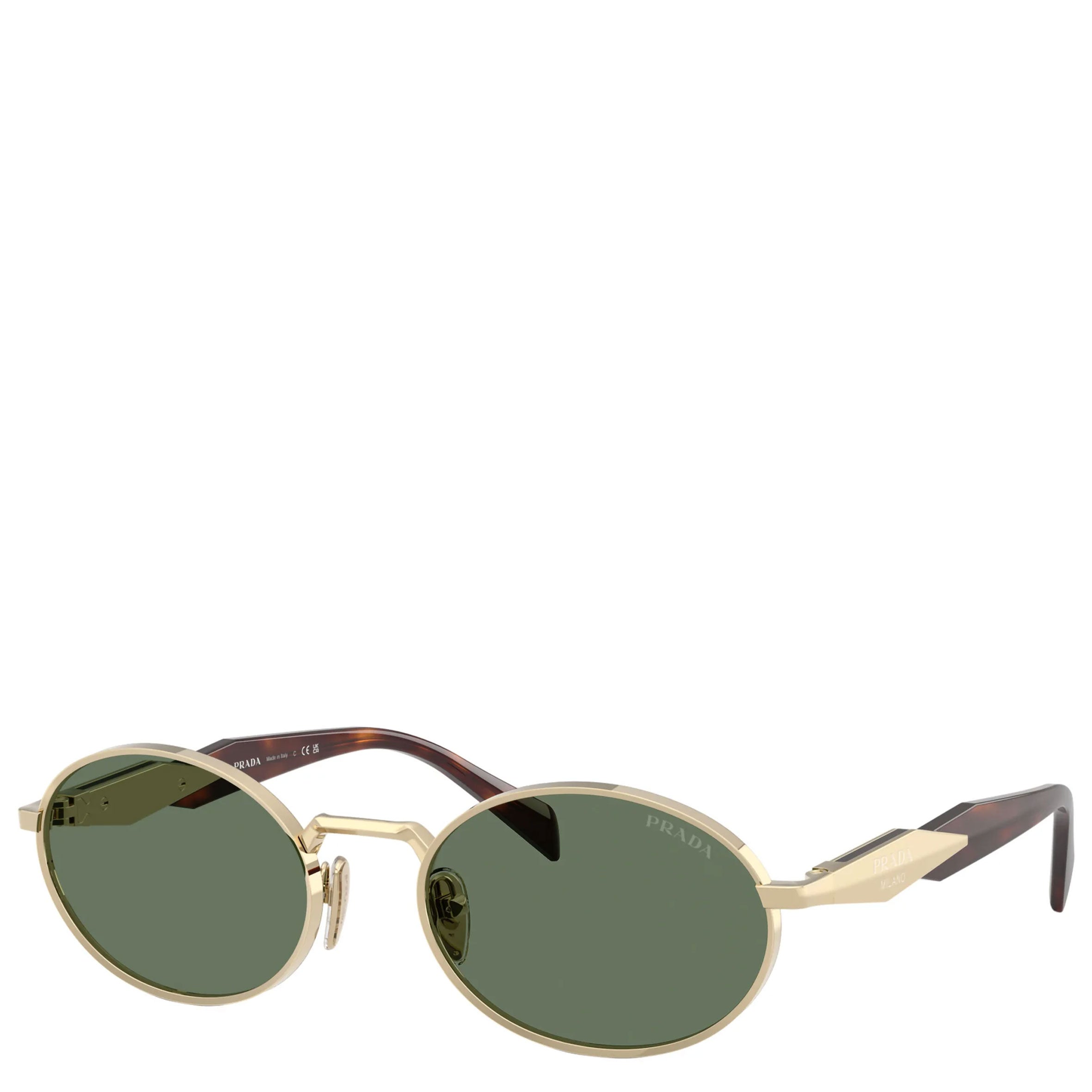 PRADA PR65ZS Metal Oval Sunglasses for Women & Men - Gold Frame with Green Lenses - UV Protection - Luxury Fashion Sunglasses for Beach, Driving & Outdoor Activities