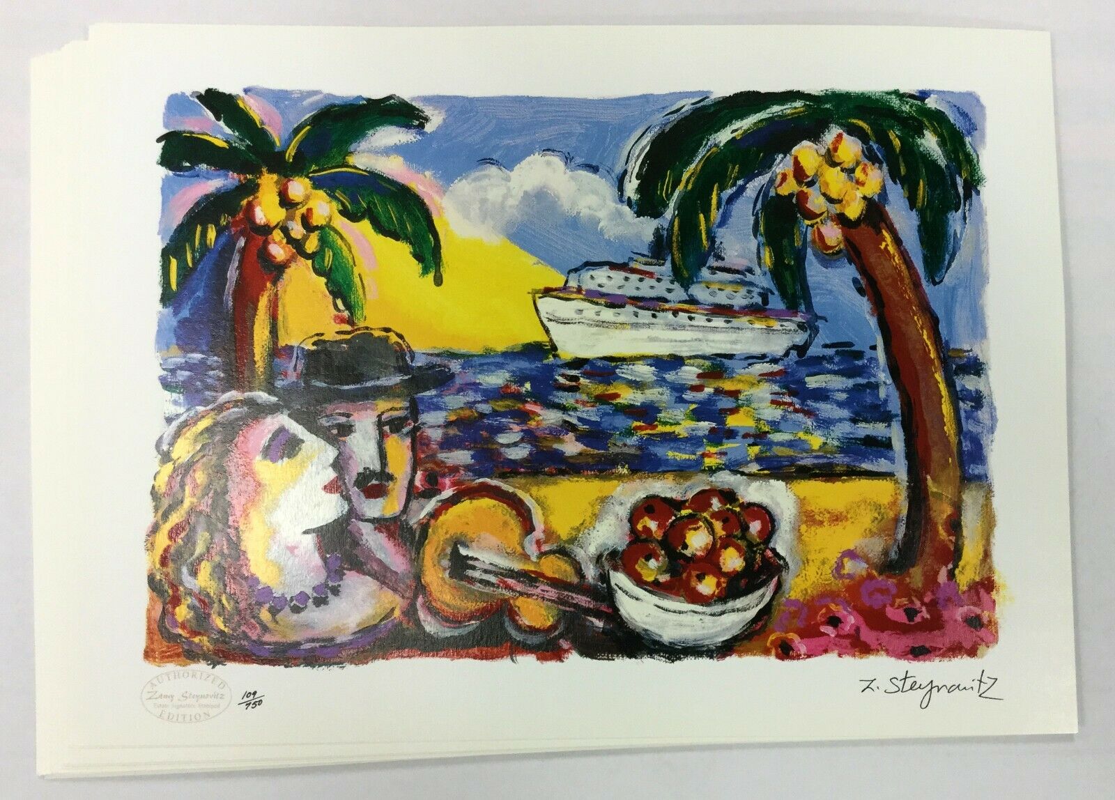 Modern Unframed Sunswept Sands Signed Seriolithograph by Zamy Steynovitz - Beach & Coastal Wall Art for Living Room, Bedroom Decor