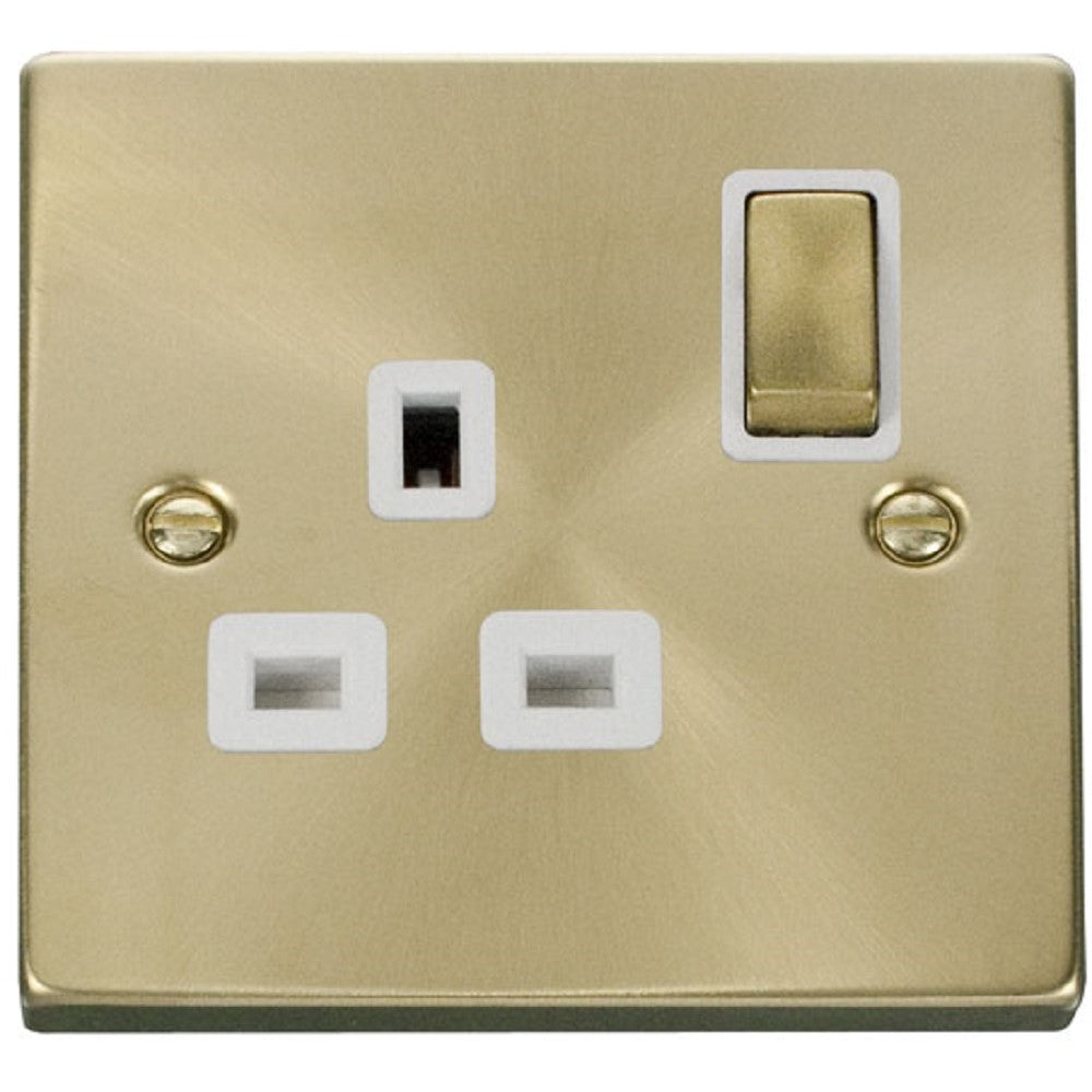 Click Deco Satin Brass 13A Single Socket VPSB535WH - Modern Electrical Outlet for Home & Office Decor | Perfect for Living Rooms, Bedrooms and Workspaces