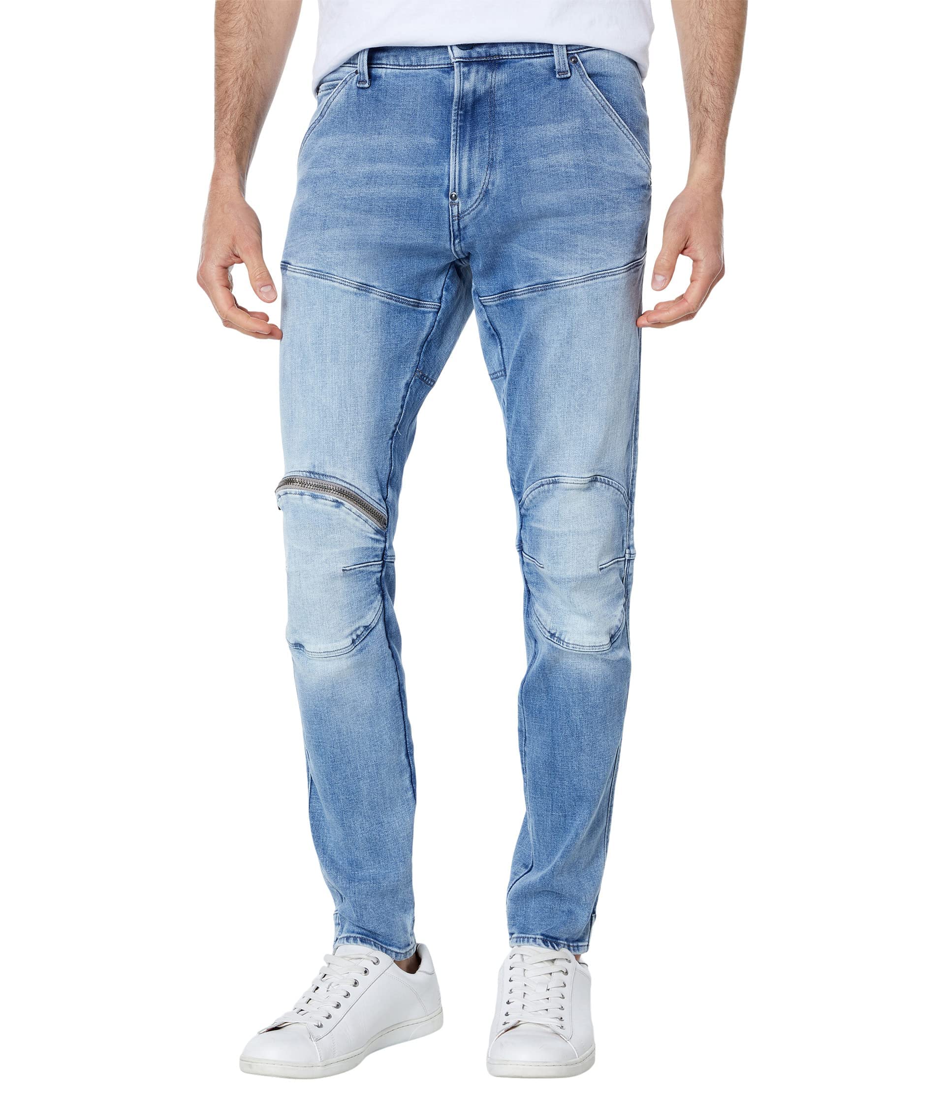 G-Star 5620 Zip Knee Skinny Fit Jeans for Men - Light Indigo Washed Denim Pants with Zipper Detail | Perfect for Casual Wear, Night Out & Street Style Fashion