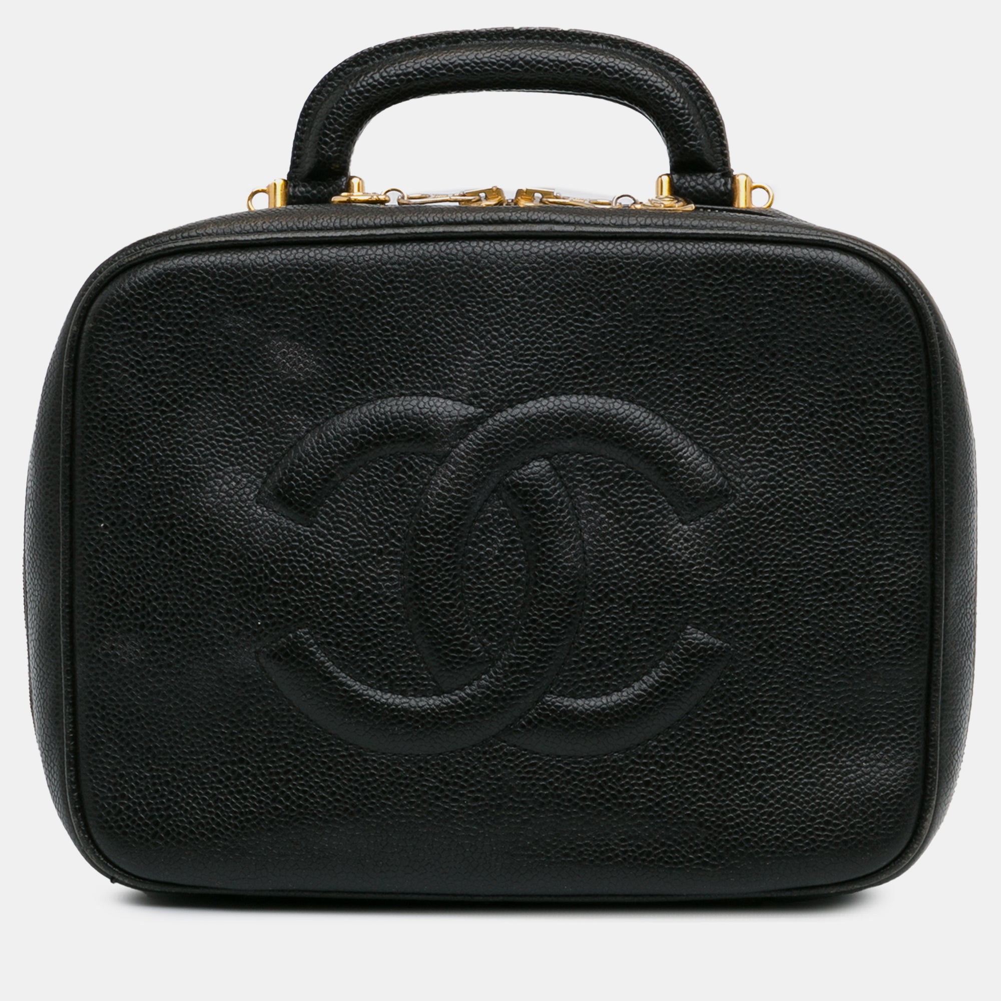 Luxury Black Caviar Leather Vanity Case Bag - Elegant Travel Makeup Organizer for Women, Perfect for Weekend Getaways & Bridal Essentials Storage