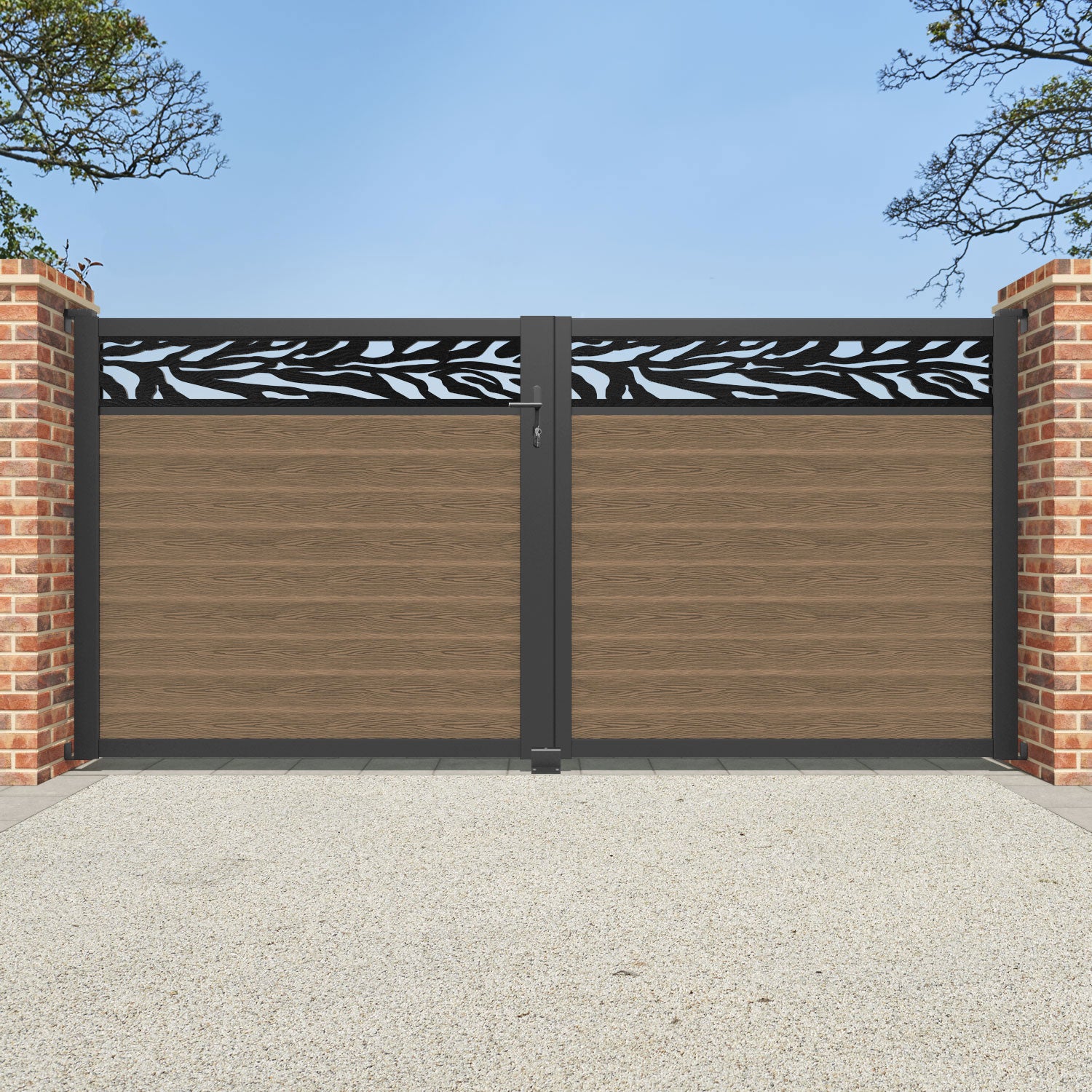Classic Malawi Straight Top Driveway Gate - Premium Teak Wood with Decorative Top Screen | Durable & Stylish Driveway Entrance Solution for Homes & Estates