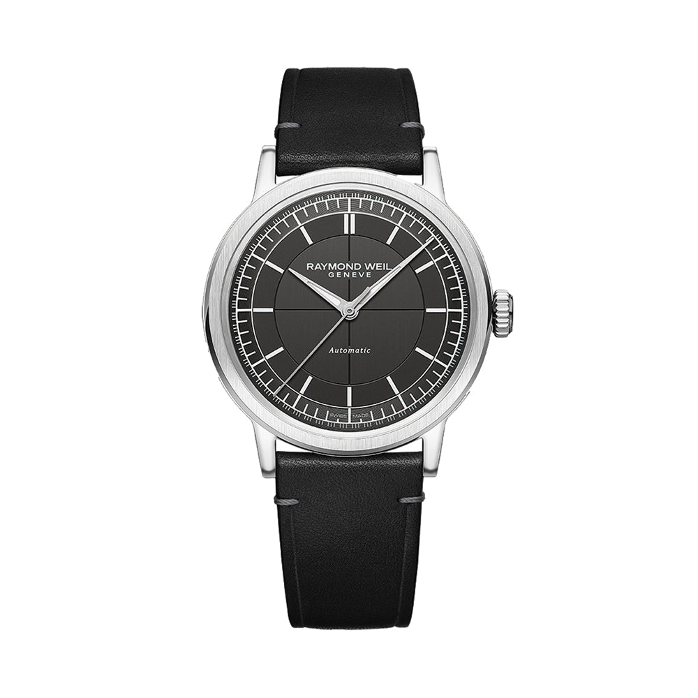 Millesime Men's Automatic Watch with Sector Dial - 39.5mm Grey Face on Genuine Leather Strap - Perfect for Business, Casual & Formal Occasions