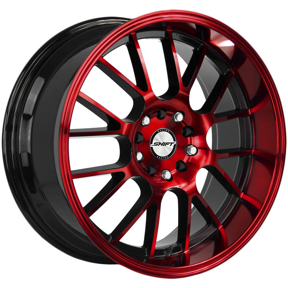 CRANK Custom Alloy Wheel 18x8.5 Gloss Black with Candy Red Machined Face - 5x114.3 Bolt Pattern, 30 Offset, 73.1mm Hub Bore - Perfect for Honda Civic, Toyota Camry & Other Sedans - Enhances Vehicle Style & Performance