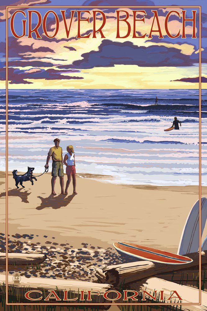 Grover Beach California Sunset Beach Scene - 12x18 Wall Art Poster for Coastal Home Decor, Living Room, Office & Bedroom