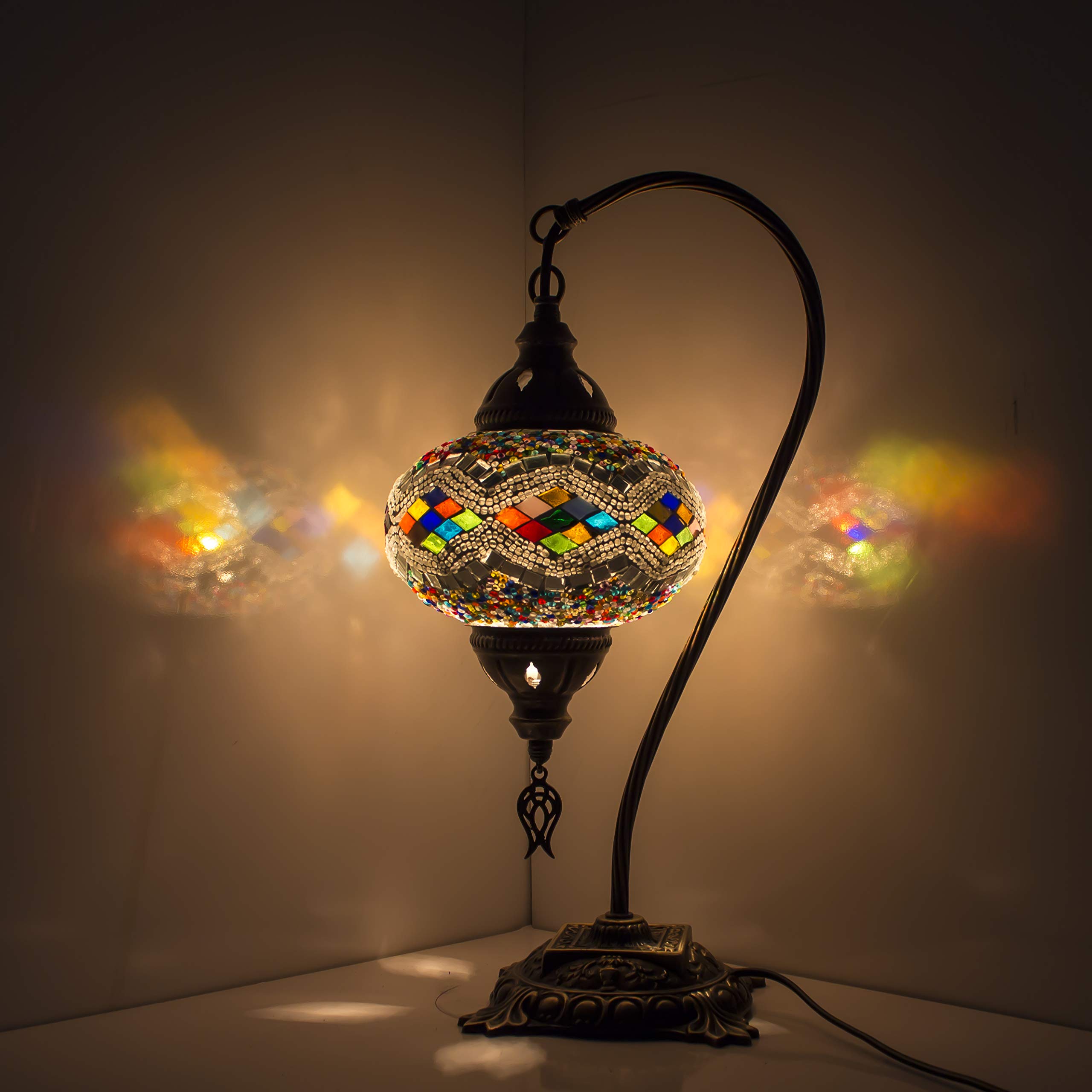 20-Piece Handmade Turkish Mosaic Table Lamp Set - Stained Glass Moroccan Decor Lamp with LED Bulb - Rustic Home & Office Lighting for Living Room, Bedroom, Dining Area - Gift Ready in Special Packaging