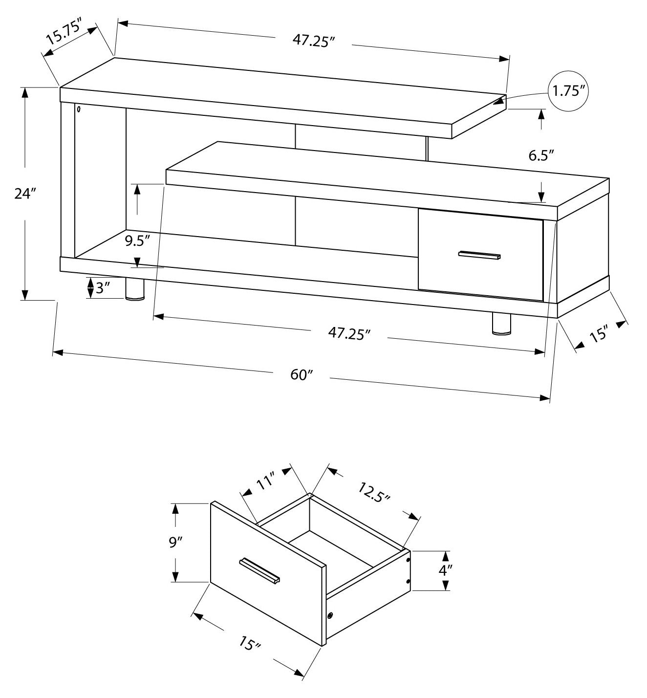 60L White TV Stand with 1 Drawer - Modern Entertainment Center for Living Room, Bedroom & Home Theater Setup