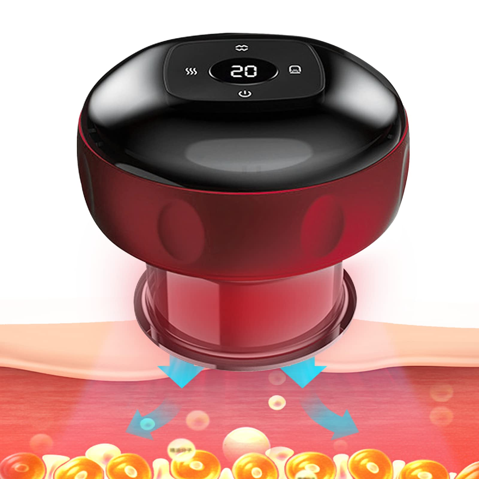 Electric Cupping Massager with Red Light Therapy - 3-in-1 Rechargeable Vacuum Therapy Machine, 2200mAh Back Massager & Handheld Scraping Tool (Red) - Perfect for Home Use, Pain Relief & Muscle Relaxation