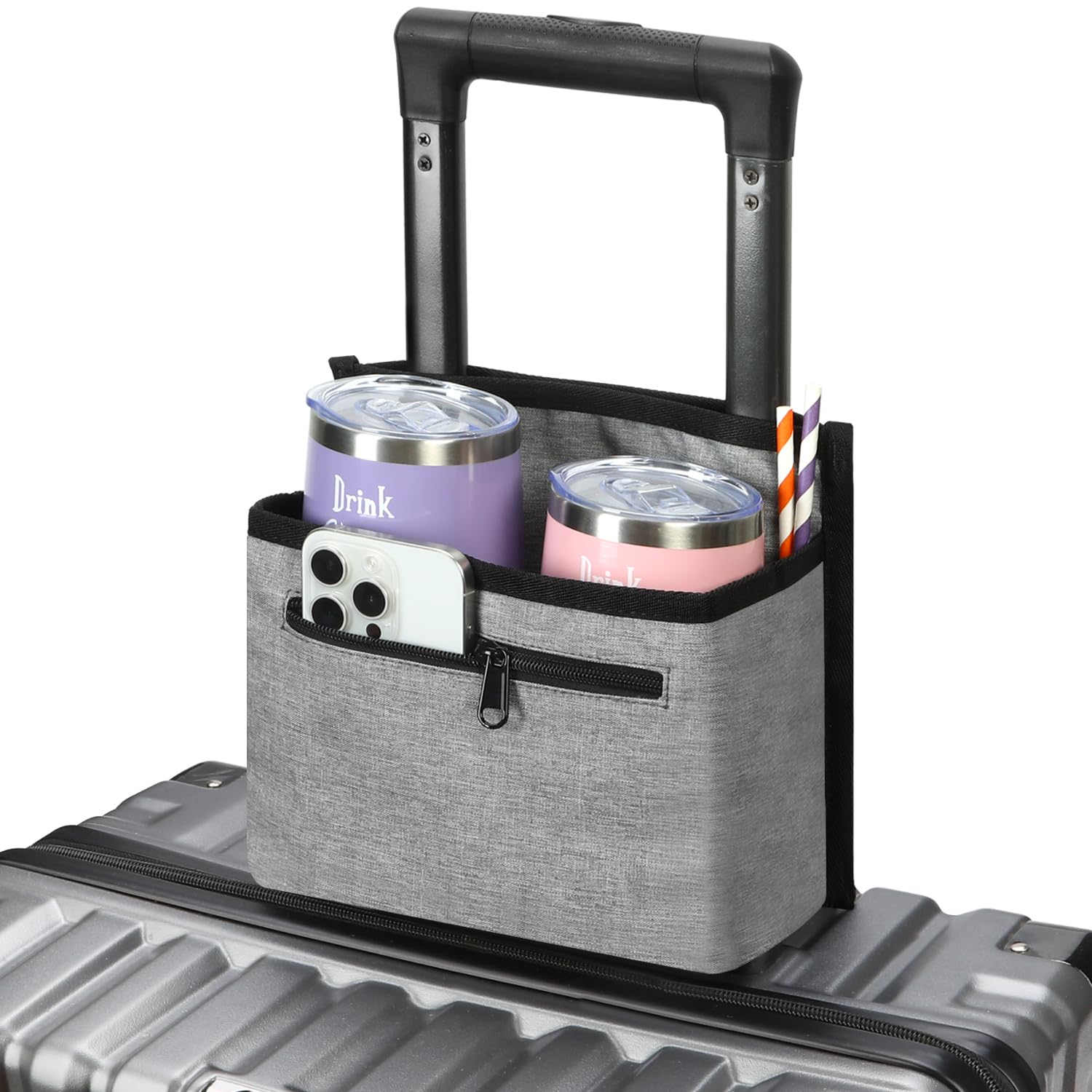 Hands-Free Travel Cup Holder for Suitcase - Detachable Drink Carrier Caddy for Coffee Mugs & Tumblers - Perfect Gift for Flight Attendants & Frequent Travelers - Ideal for Airports, Commuting, and Business Trips