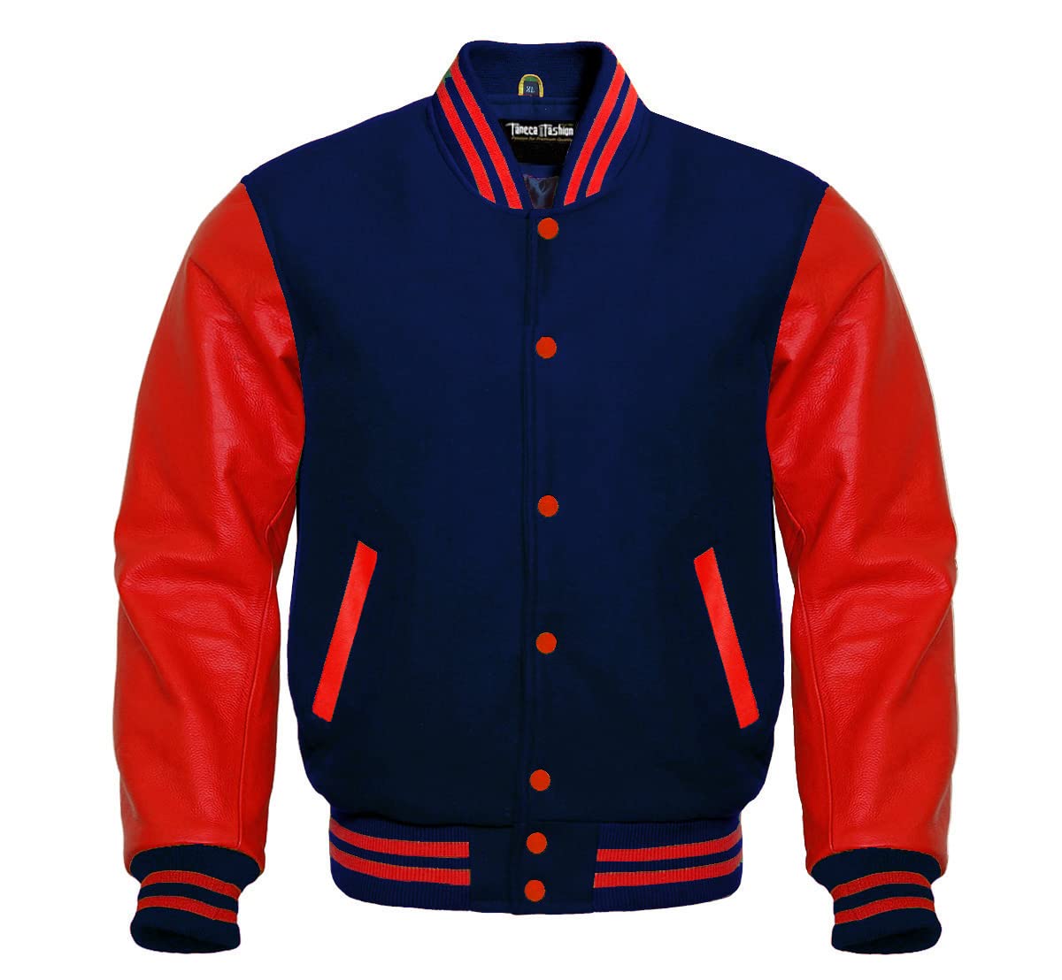 Varsity Letterman Baseball Jacket - Dark Grey Wool with Genuine Red Leather Sleeves | Retro Sporty Style for High School, College & Casual Wear