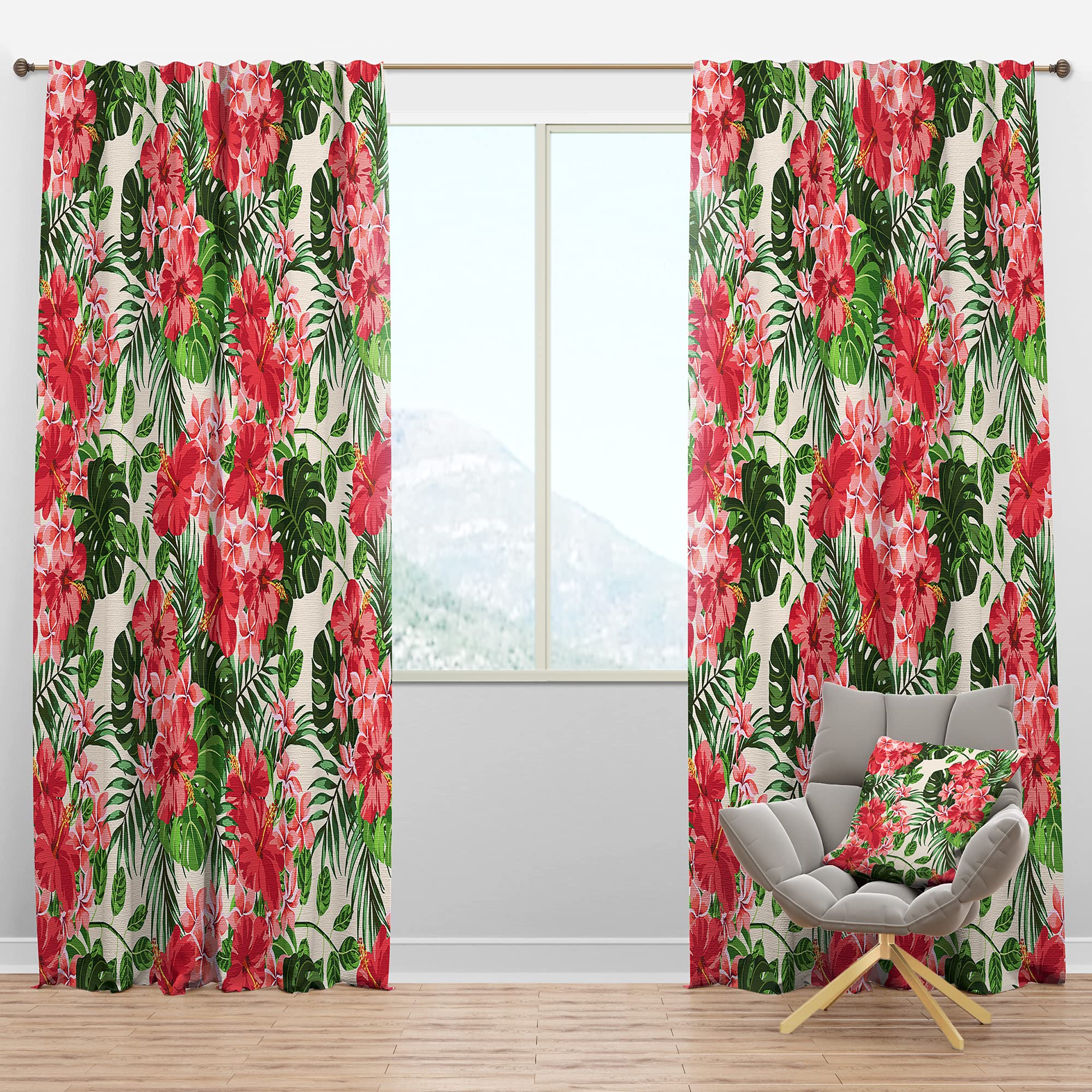 DesignQ Blackout Curtains - Tropical Leaves & Flowers Print Thermal Insulated Window Drapes for Bedroom & Living Room (52x95, Single Panel) - Perfect for Home Decor, Privacy & Light Control