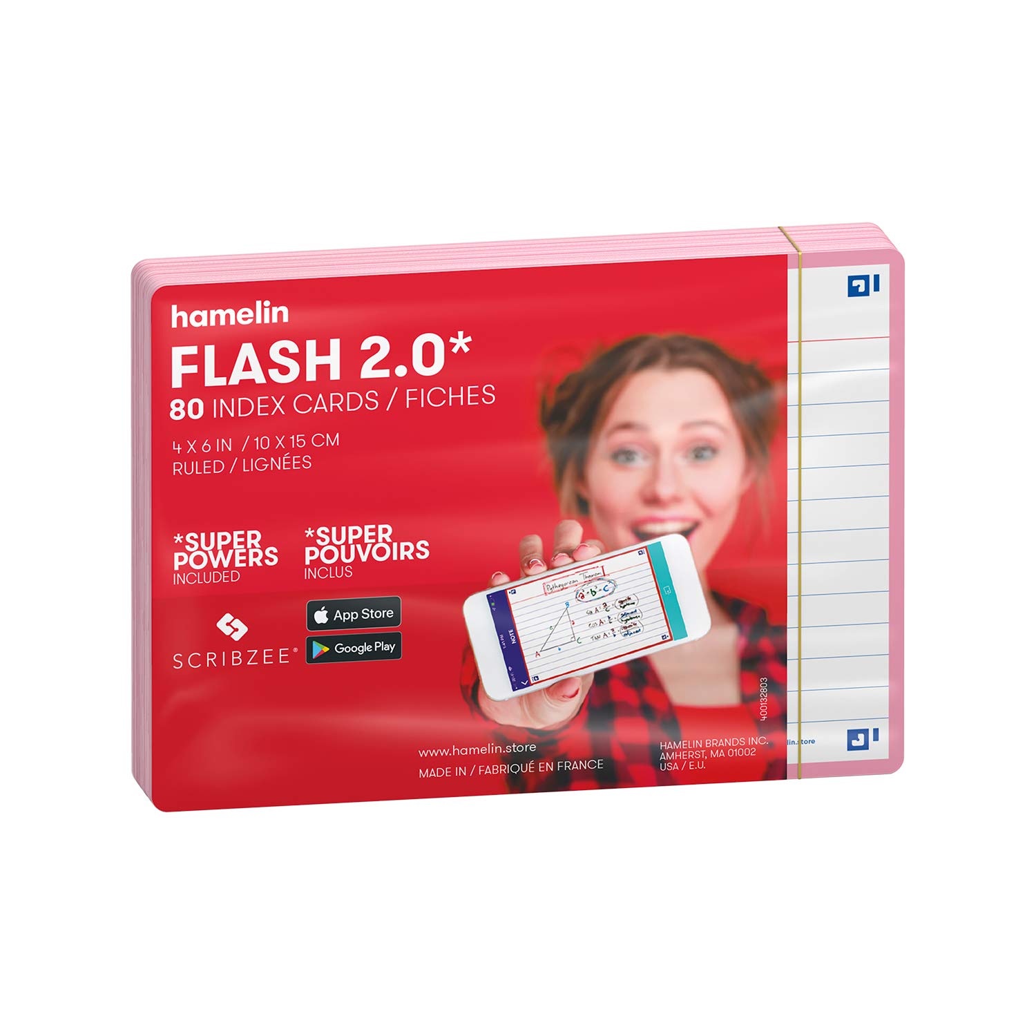 Index Cards Flash 2.0 Study Cards - 4x6 Inch 80 Count Rose Pink Note Cards (400134037) - Perfect for School, Office & Memory Games