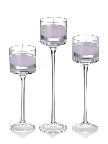 Yummi Set of 18 Floating Candles and Monet Stem Holders - Lavender Scented for Romantic Weddings, Spa Baths & Home Decor