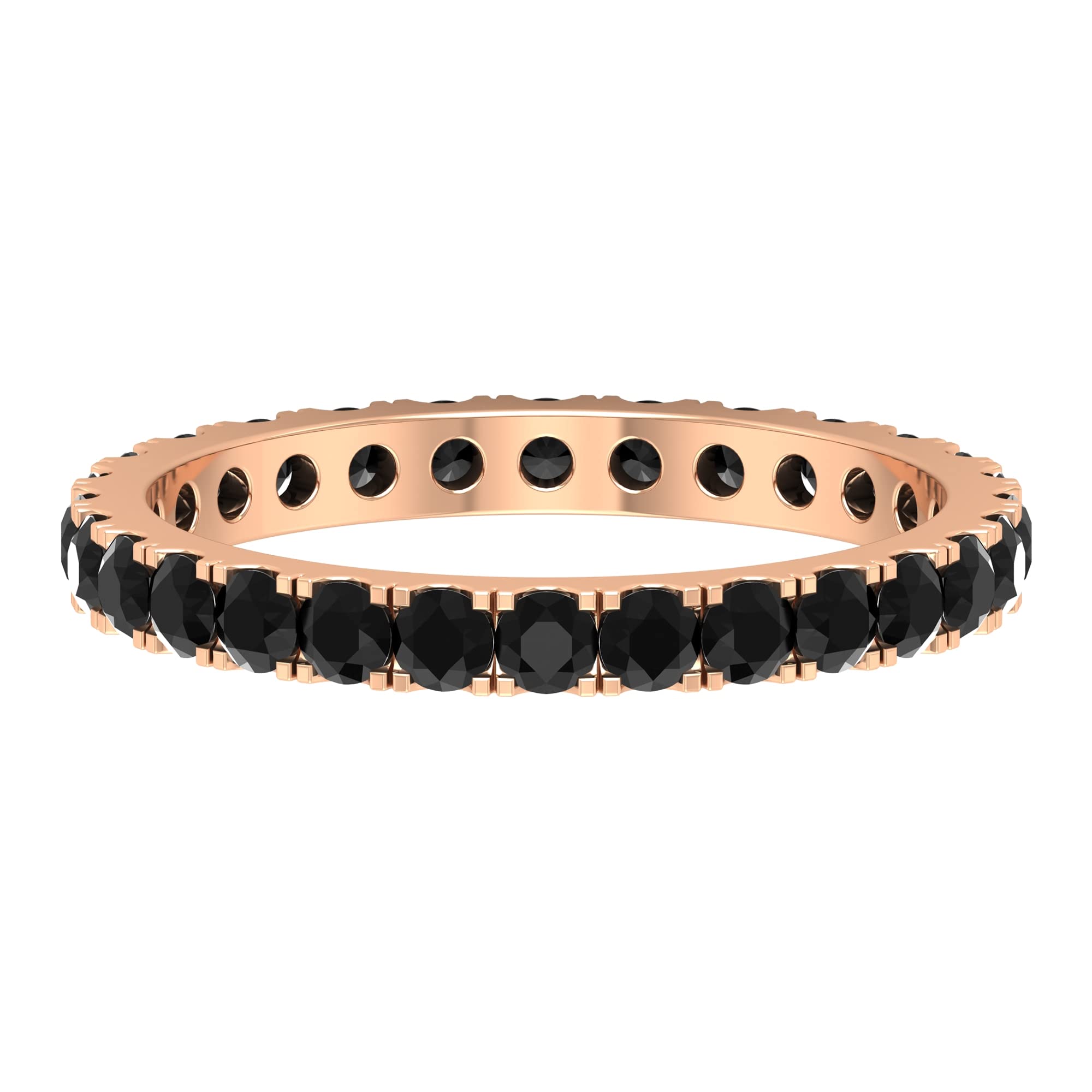 1 CT Black Onyx Full Eternity Ring - 14K Solid Gold French Pave Set Women's Wedding Band, Anniversary Gift for Her, Stackable Ring for Everyday Elegance