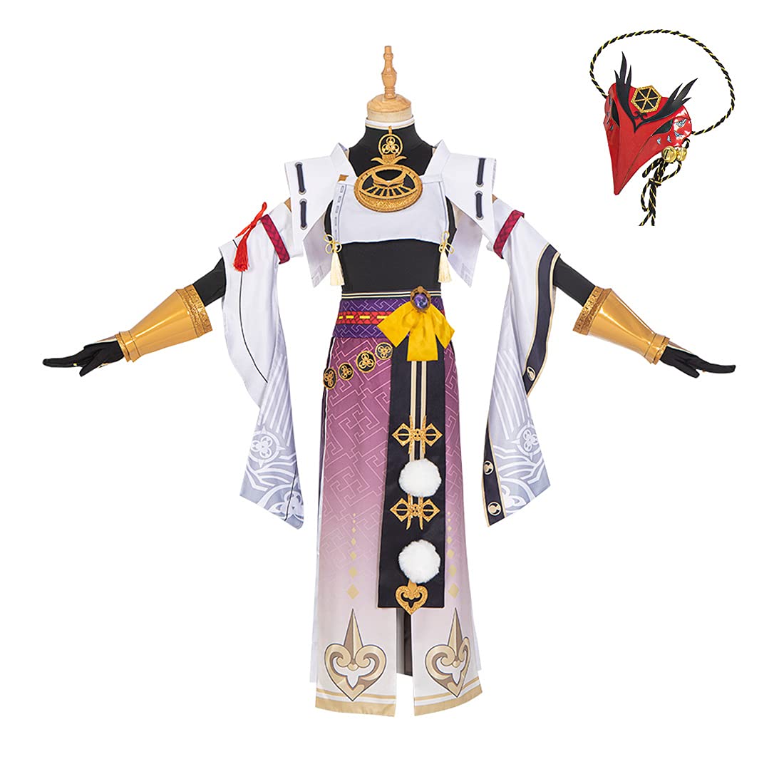 Genshin Impact Kujou Sara Cosplay Costume Set with Head Armor - Anime Game Character Outfit for Halloween, Comic Con & Cosplay Events