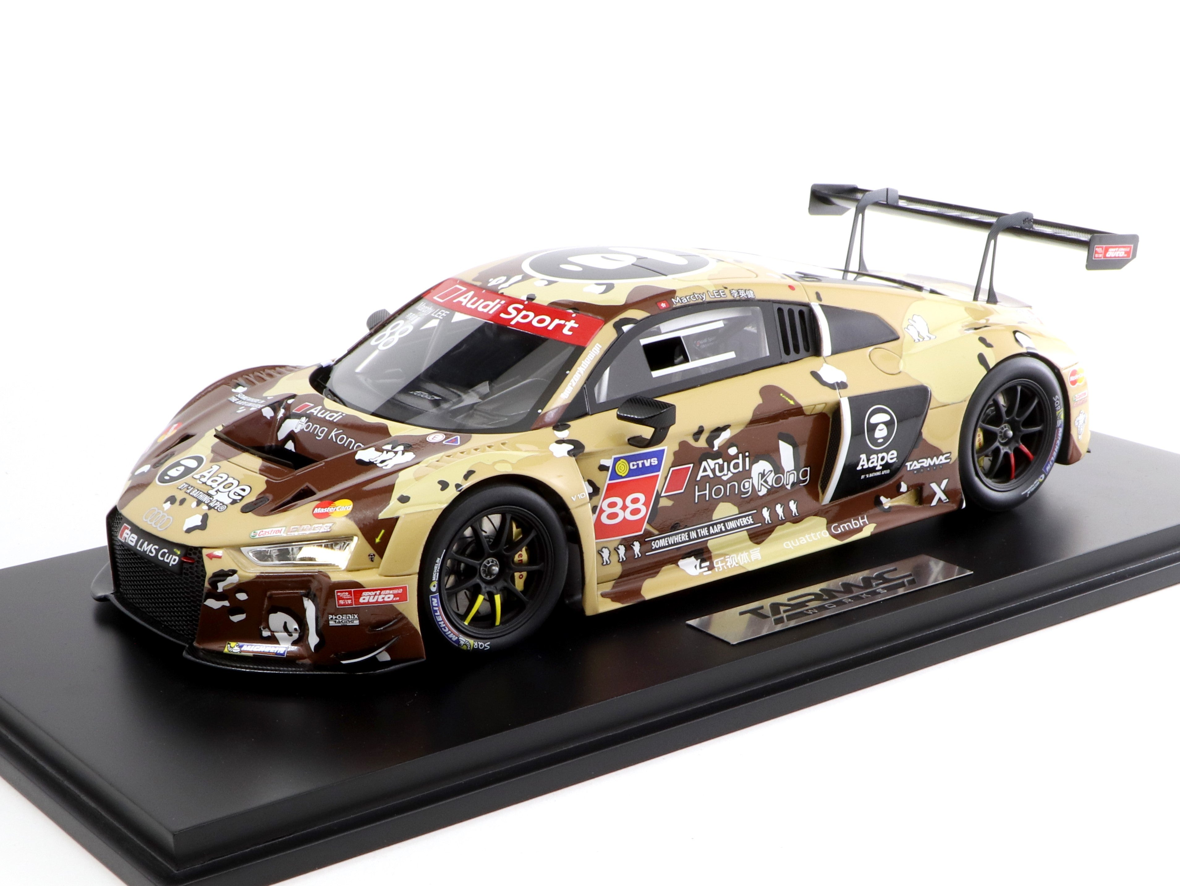 Tarmac Works 1/18 Scale Audi R8 LMS Cup 2016 Shanghai Round AAPE/Audi HK #88 Diecast Model Car - Collectible Racing Replica for Display & Hobby Enthusiasts