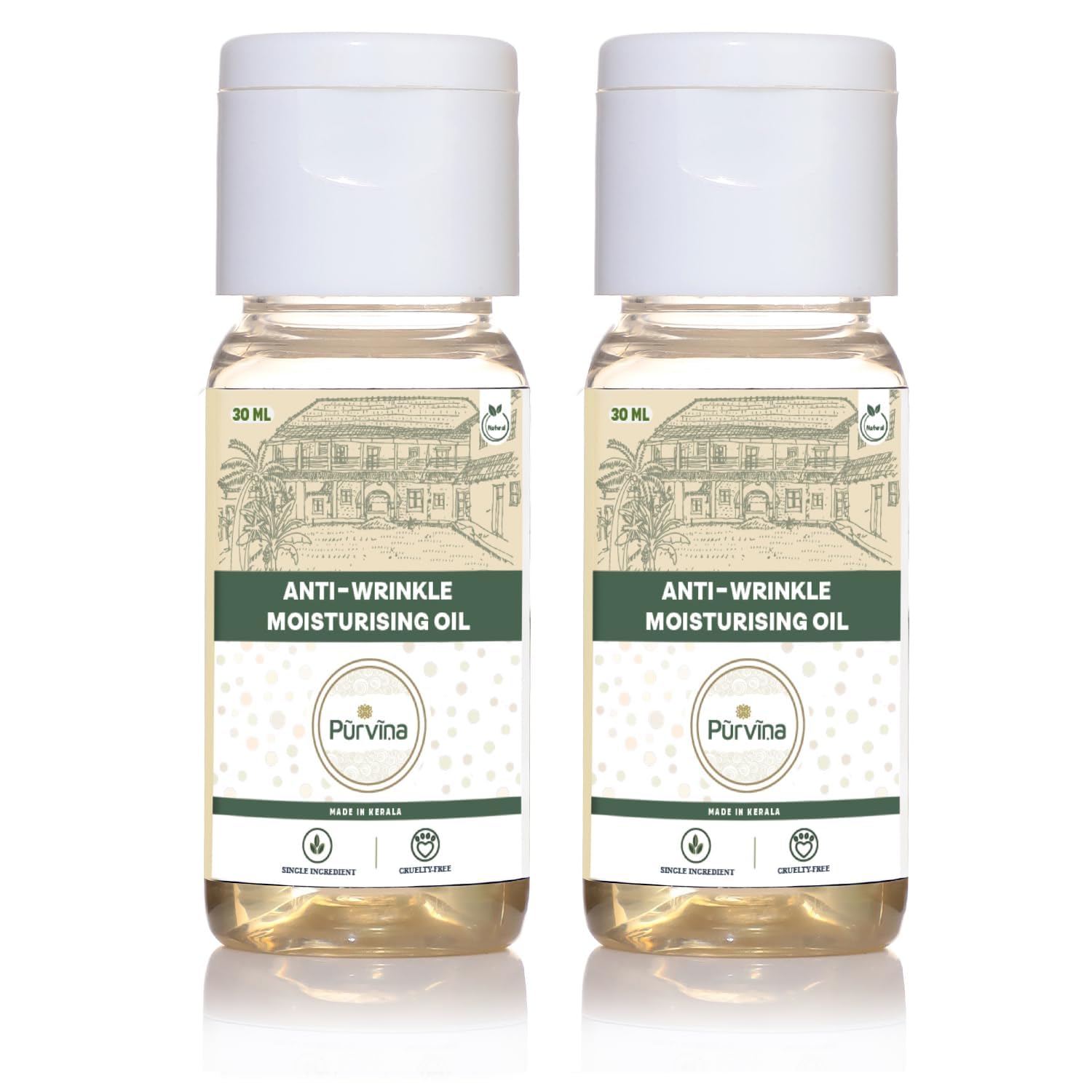 Purvina Anti Wrinkle Moisturizing Face Oil 30ml (Pack of 2) - Coconut Milk Based, Anti-Aging, Hydrating Facial Treatment - Perfect for Night Routine & Dry Skin Care
