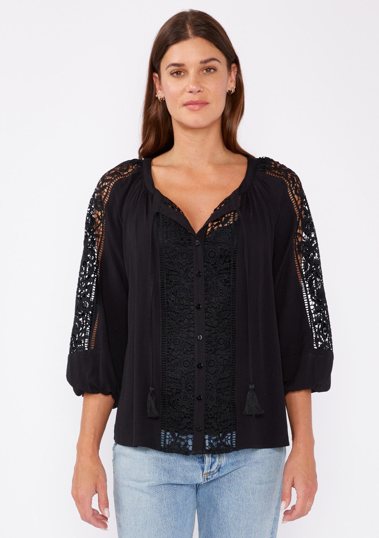 Asher Lace Blouse Women's Elegant Floral Embroidered Long Sleeve Tops - Perfect for Office Wear, Date Night & Special Occasions