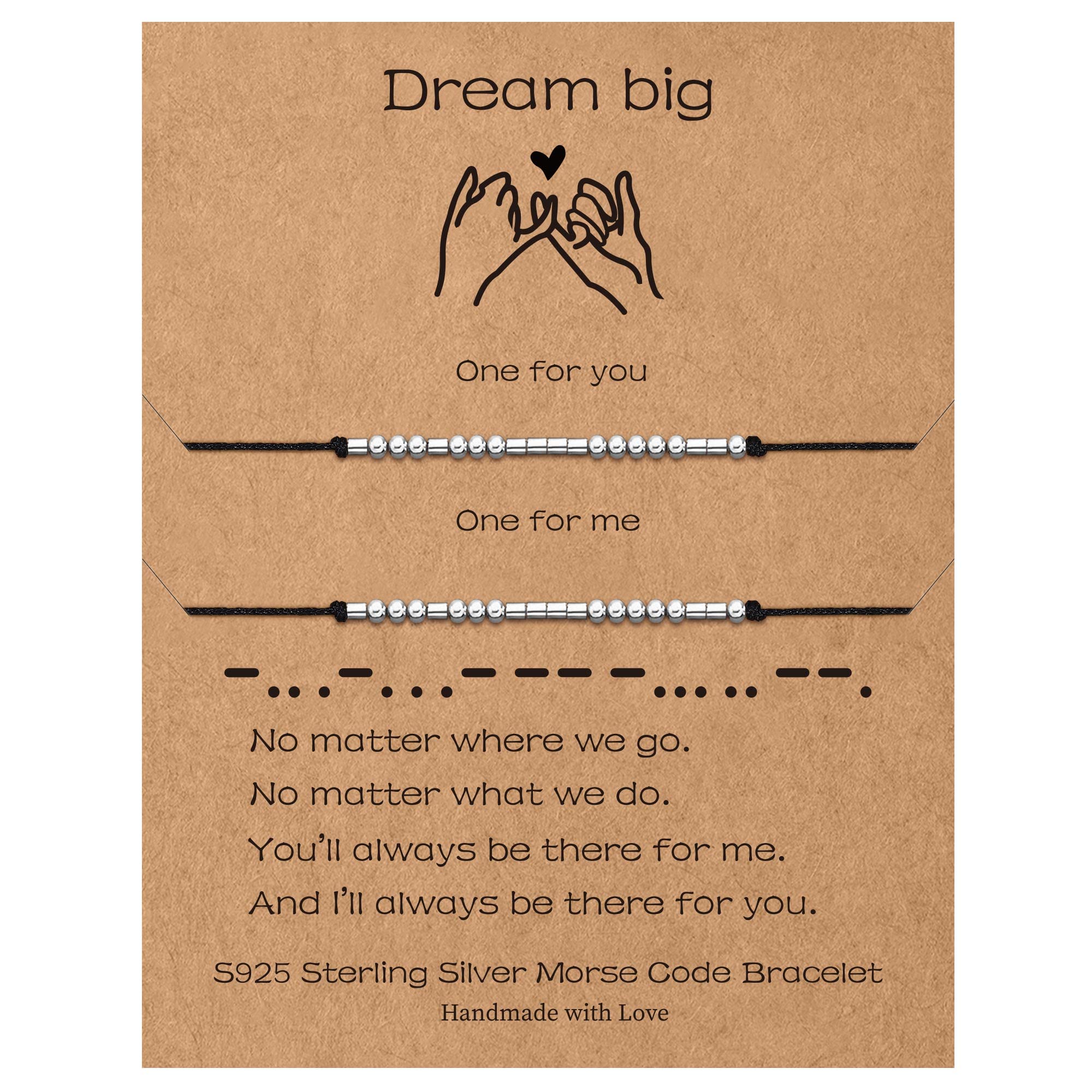 Sterling Silver Morse Code Bracelet Set - 2pcs Pinky Promise Couple Matching Bracelets for Women, Friendship Gifts for Sisters, Best Friends & Couples | Birthday, Anniversary, Valentine's Day Gift Idea | Inspirational Jewelry for Everyday Wear & Special Occasions