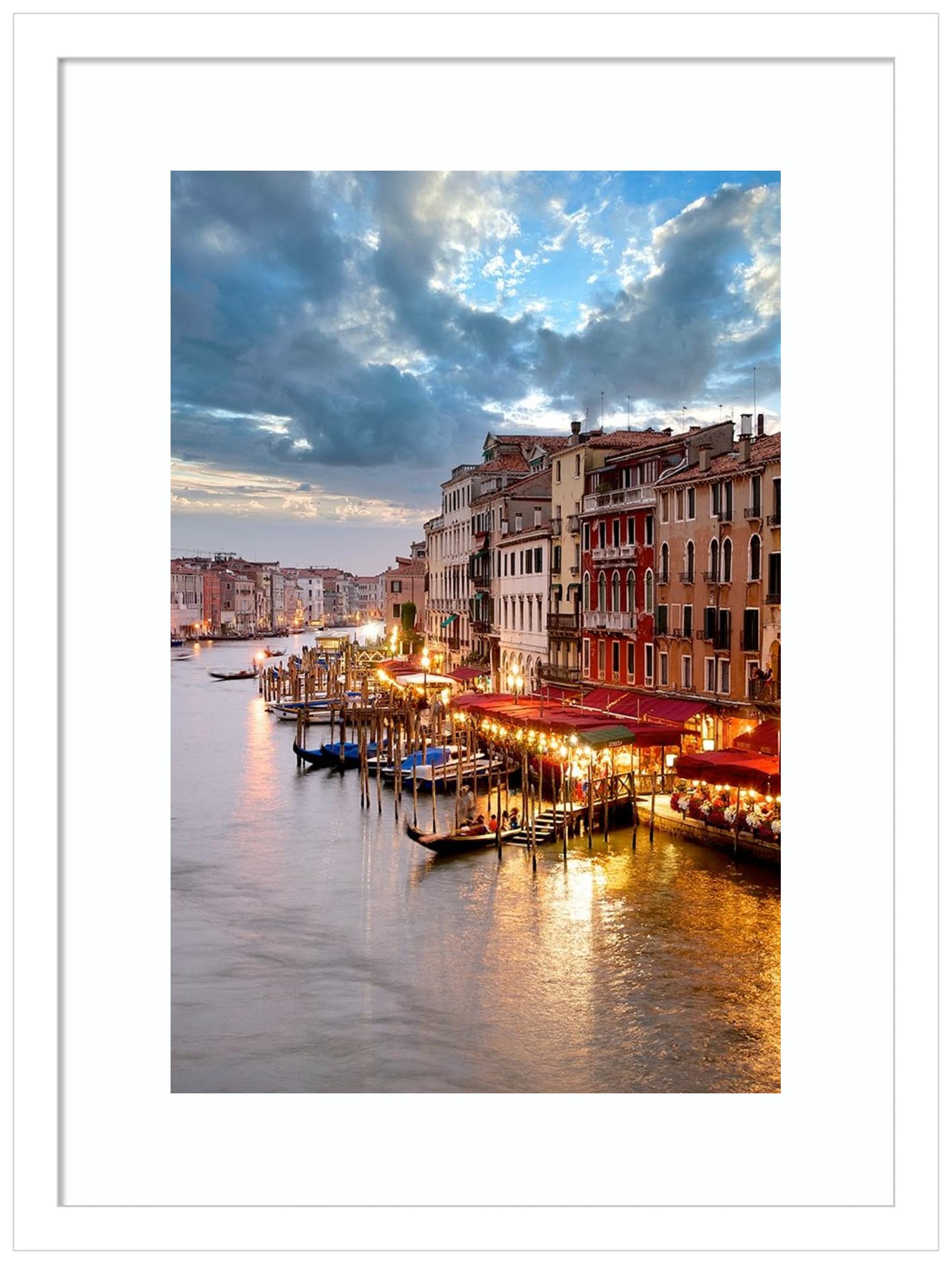 Amanti Art Framed Wall Art Print - 21x16 Grande Canal Vista At Dusk by Alan Blaustein | Venice Cityscape Painting | Coastal Home Decor | Small Canvas Art for Living Room, Bedroom, Bathroom & Kitchen | Perfect for Beach House, Office & Gift Giving