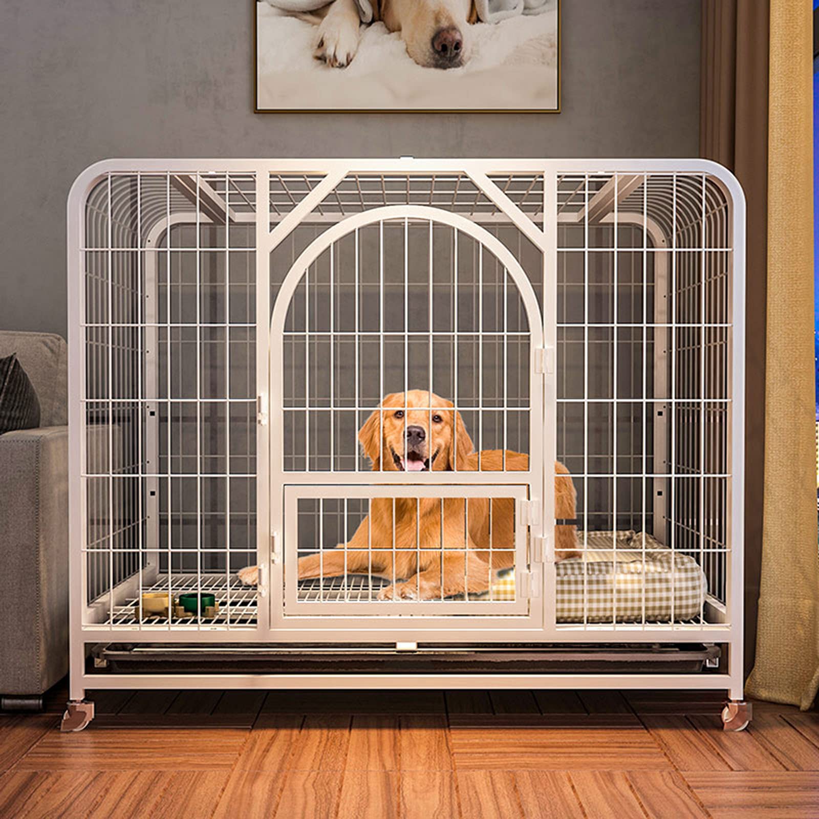 Heavy Duty Large Dog Crate - QJM Metal Dog Cage with Wheels & Removable Tray for Multiple Pets | Indoor & Outdoor Use, Travel, Training, and Home Kennel
