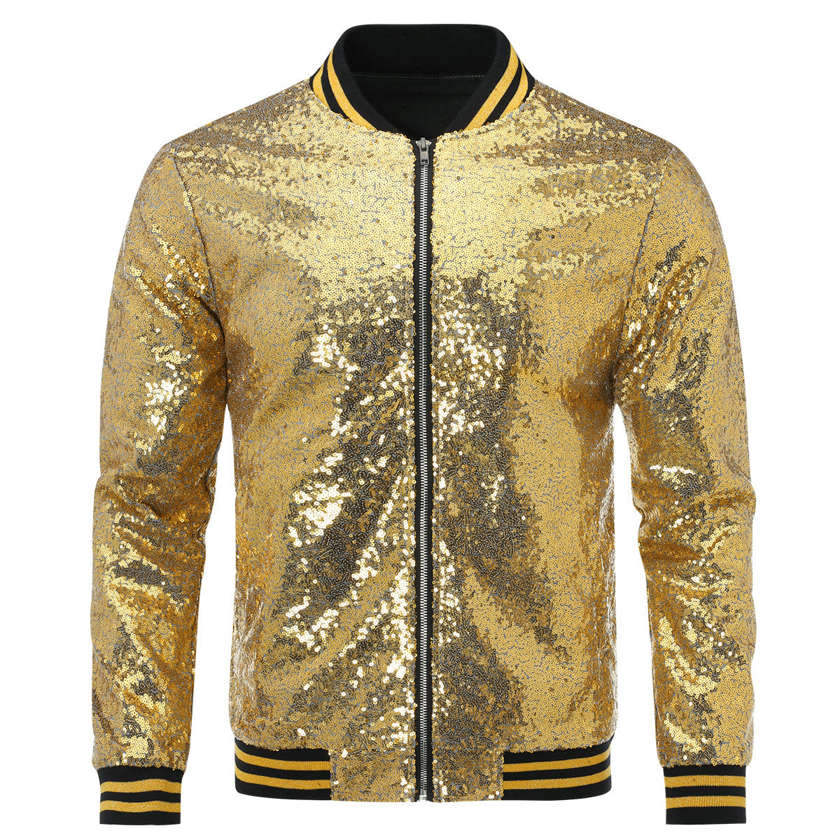 Men's Gold Sequins Stand Collar Stage Jacket - Elegant Performance Costume for Dance Shows, Parties & Special Events