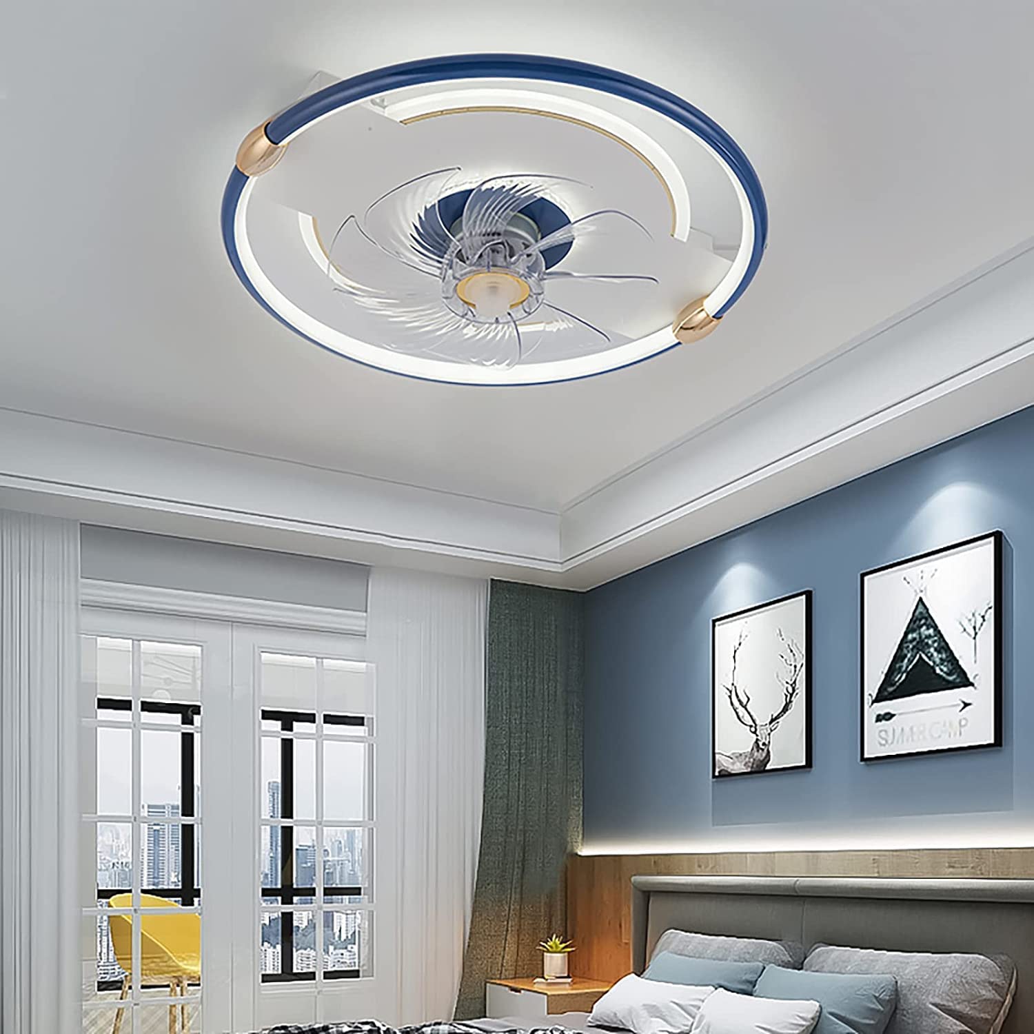 Modern LED Ceiling Fan with Remote Control - 3 Speed Settings & 3 Color Changing Dimmable Lights - Ultra Quiet Operation for Bedroom, Living Room, Office - Energy Efficient Cooling & Ambient Lighting Solution