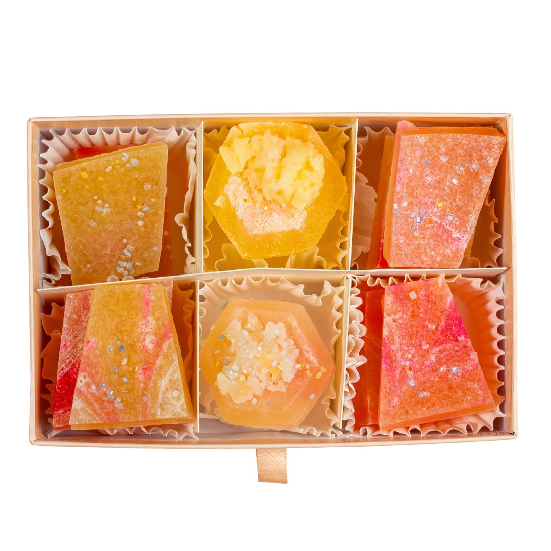 Silky Gem - Peach Flavored Edible Crystal Candy (8-10 Clusters) | Vegan, Gluten-Free Kohakutou Moonstone Treat | ASMR Snack for Parties, Gifts & Relaxation