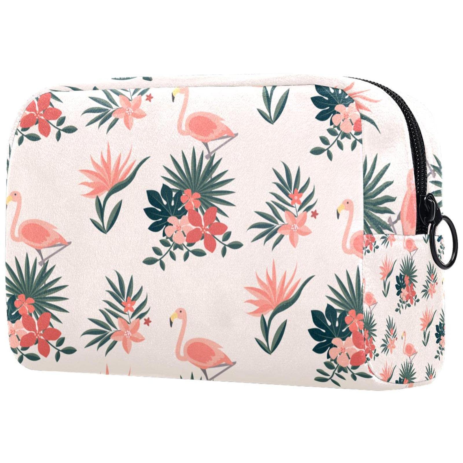 Stylish Tropical Flamingo & Leaves Makeup Bag - Waterproof Cosmetic Organizer for Travel, Professional Brush Holder & Storage | Perfect for Vacation, Gym, and Daily Use