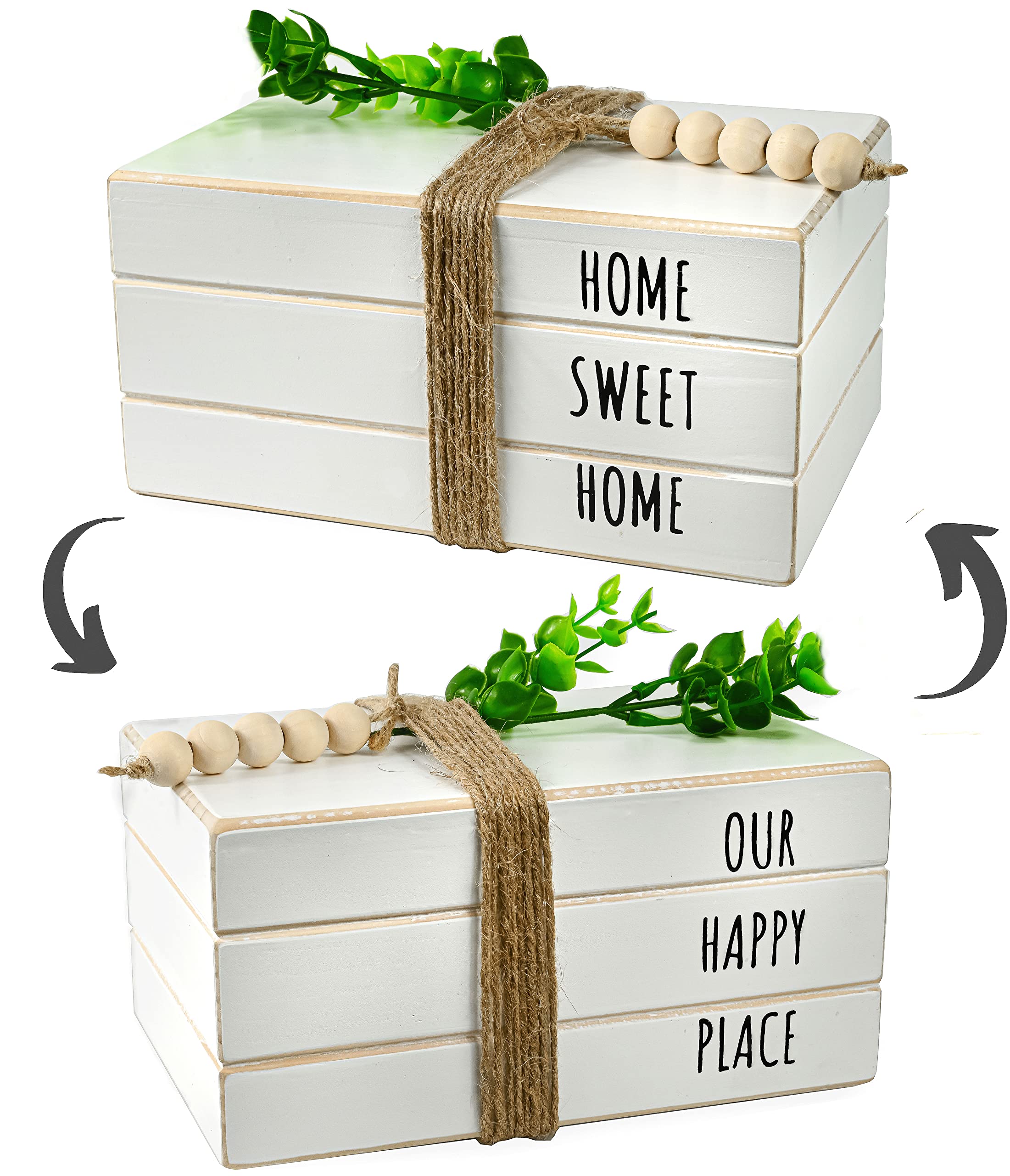 2in1 Stacked Books Decor - Farmhouse Style for Coffee Table & Home
