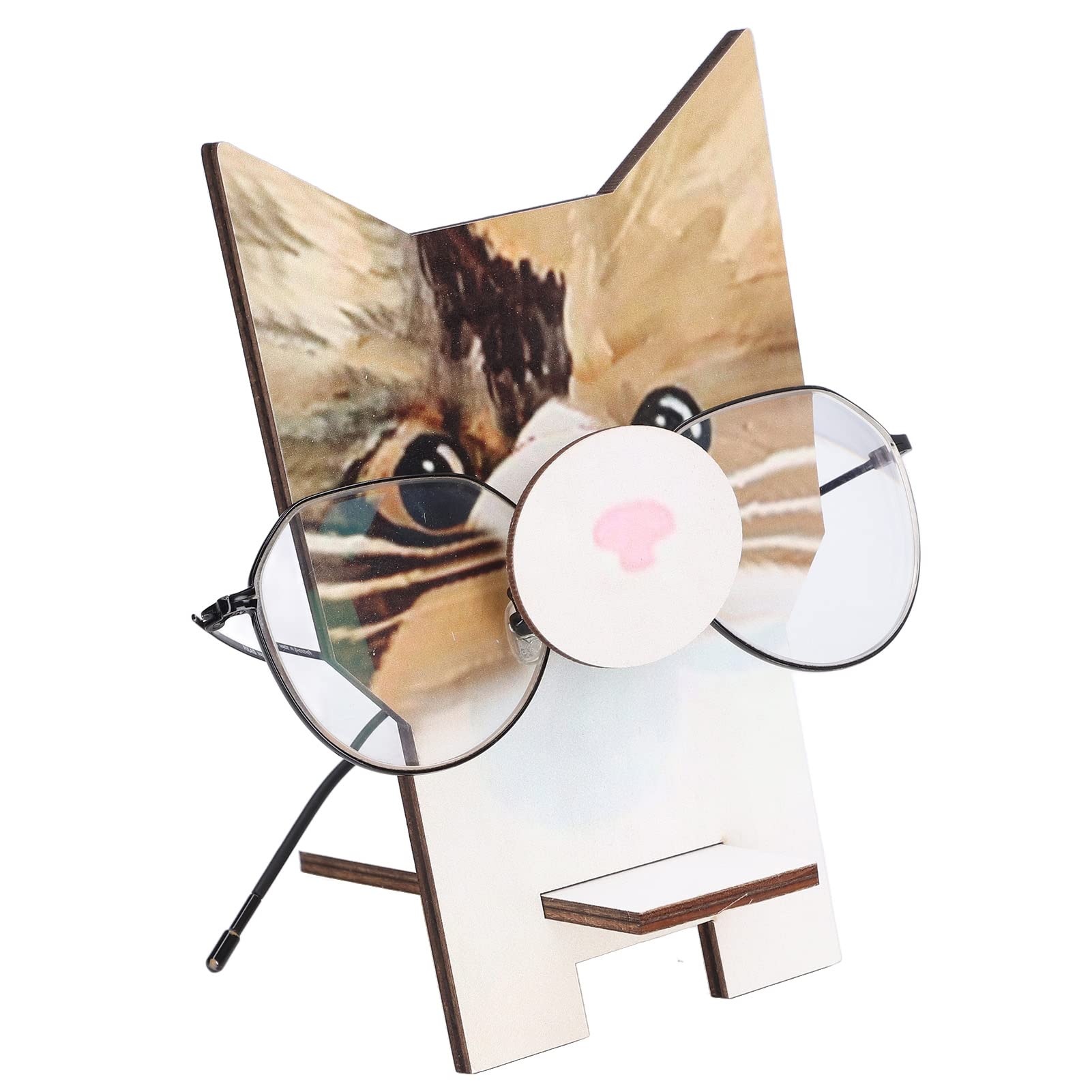 Wooden Animal-Shaped Eyeglass Holder Stand - Cat Design, Natural Odorless Wood Sunglasses Display Rack for Office Desk & Home Decor - Perfect Gift Idea for Glasses & Sunglasses Organization