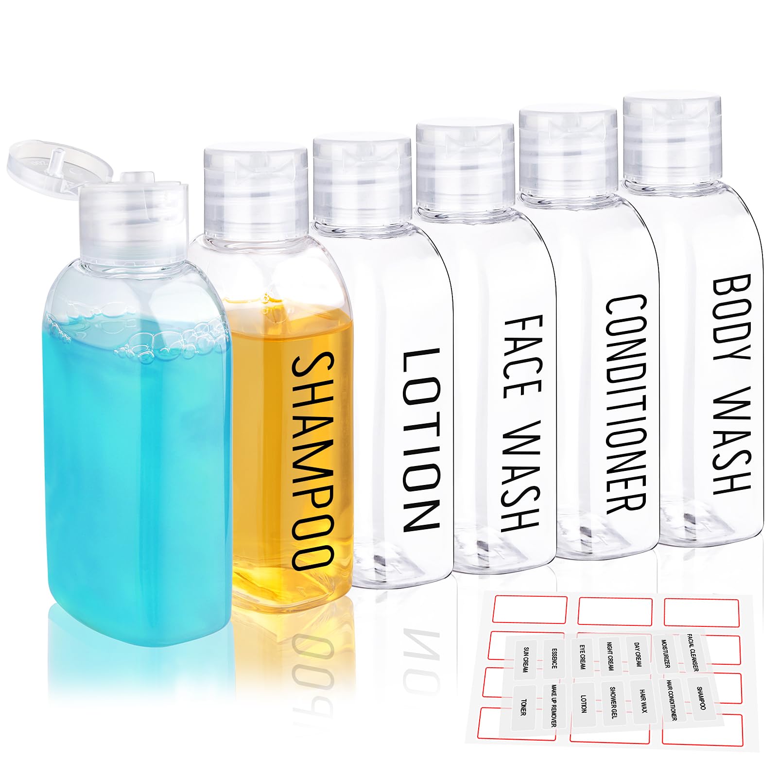 6-Piece TSA Approved Travel Bottles Set (3.4oz/100ml) - Leak Proof Squeeze Bottles with Flip Cap for Shampoo, Lotion & Toiletries | Clear Plastic Containers for Air Travel, Gym & Vacation Essentials