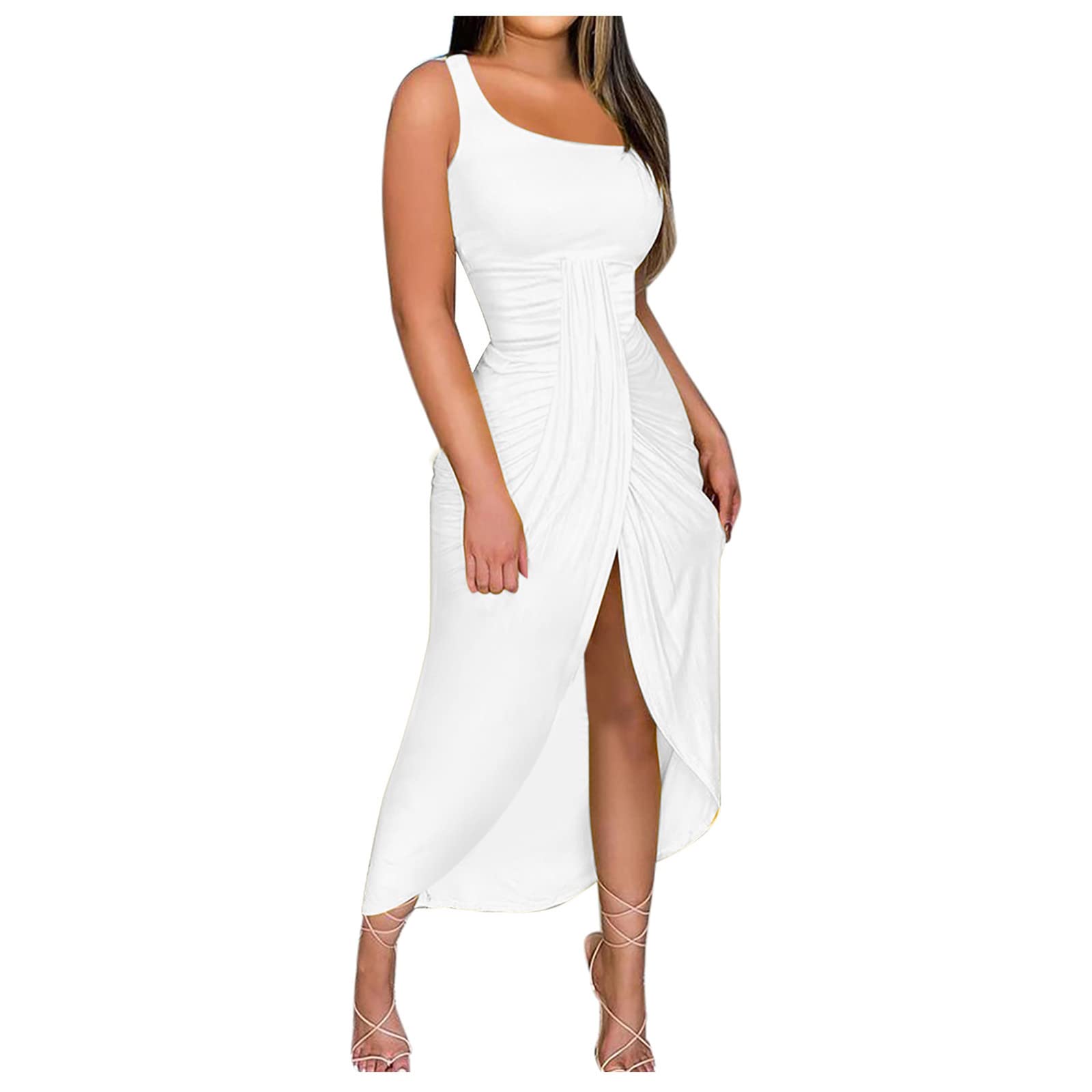 Sexy One Shoulder High Slit Long Dress for Women - Summer Beach Cover Up & Party Sundress - Perfect for Vacations, Date Nights & Evening Events