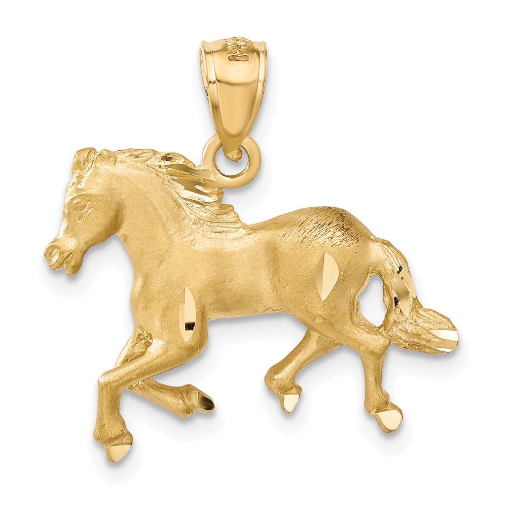The Black Bow 14k Yellow Gold Satin and Diamond Cut Horse Pendant, 22mm - Perfect for Elegant Jewelry Gifts and Special Occasions