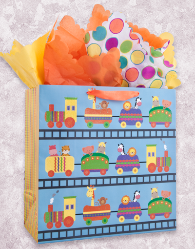 Animal Train Themed Gift Bags for Kids Birthday Parties & Baby Showers - Cute Animal Train Design Party Favor Bags for Goodie Bags, Treat Bags, and Party Decorations