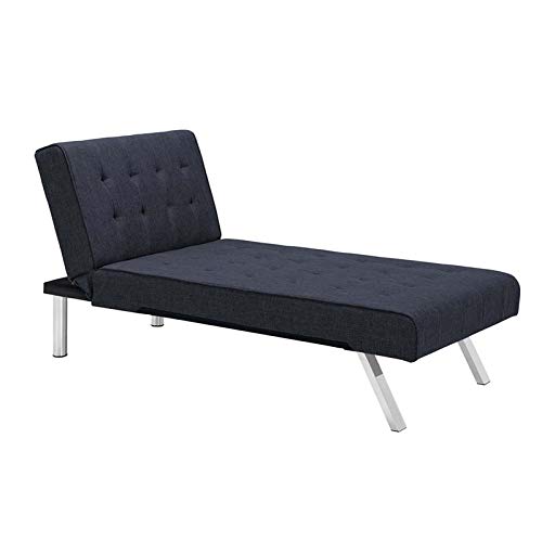 DHP Emily Chaise Lounge Chair with Chrome Legs - Navy Linen Upholstered Modern Accent Furniture for Living Room, Bedroom & Office