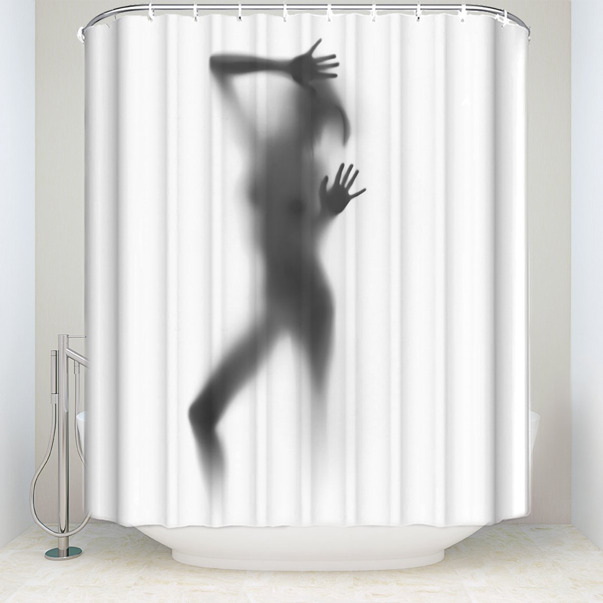 Modern Nude Silhouette Shower Curtain - Sexy Women Shadow Print Waterproof Polyester Fabric Bathroom Decor (36x72 Inch) with Hooks - Perfect for Spa-Like Bathrooms & Contemporary Home Decor