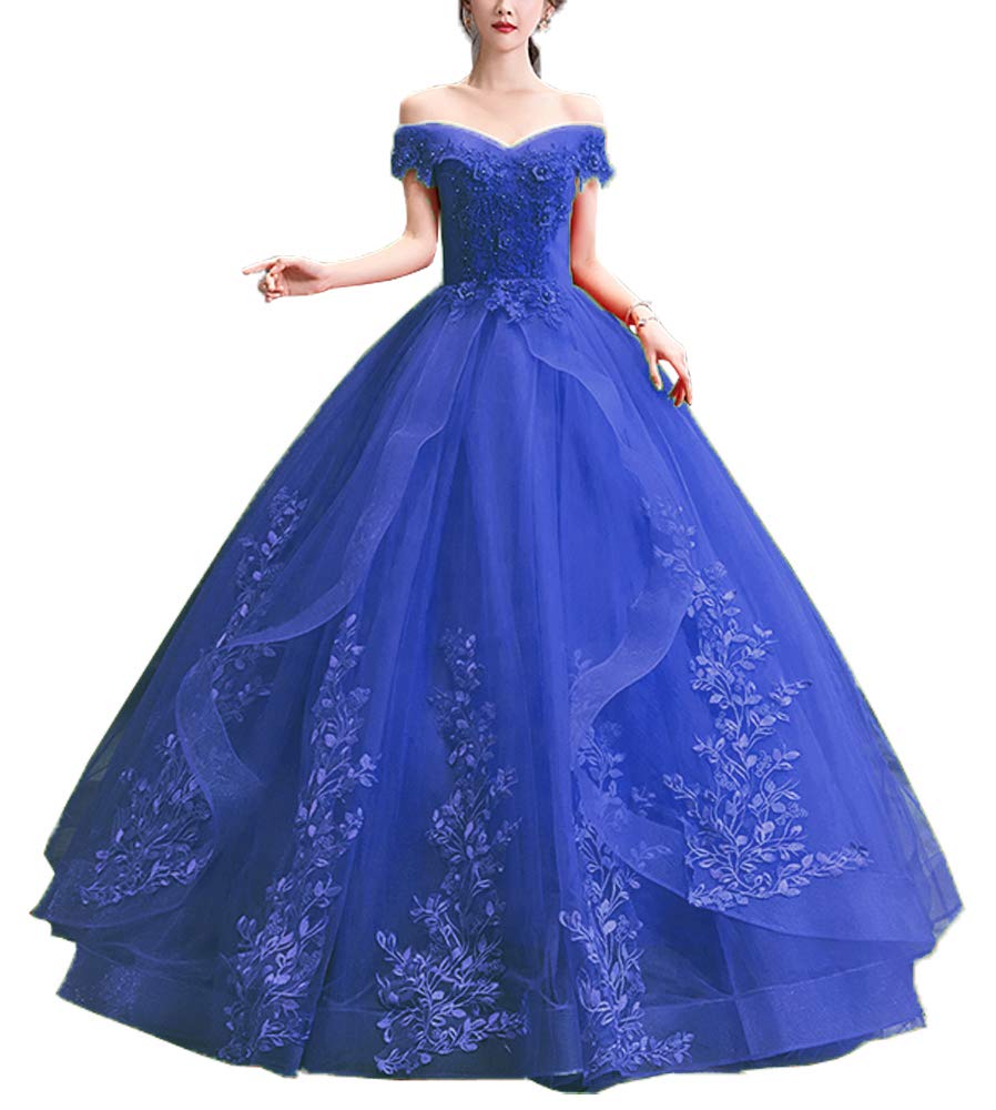 LBKKC Women's Sweet 16 Dresses - Elegant Off Shoulder Ball Gown with Tulle & Lace for Quinceañera, Prom, Homecoming - Plus Size Sleeveless Formal Dress for Teen Girls & Juniors