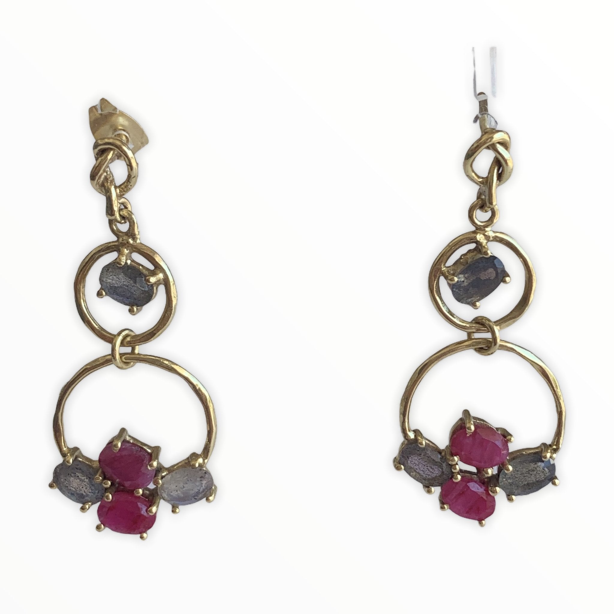 Labradorite and Pink Ruby Gemstone Designer Earrings – Elegant Handmade Jewelry for Women, Perfect for Parties, Weddings & Special Occasions