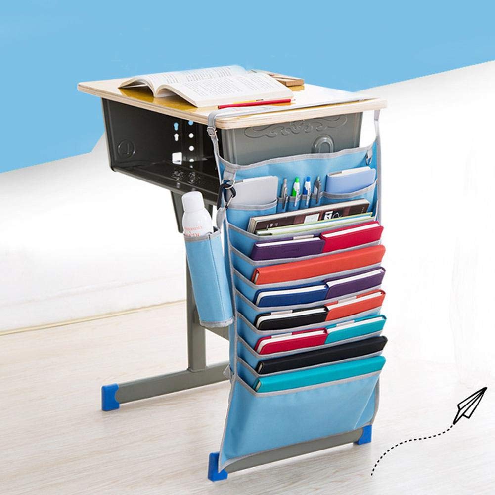 Adjustable Oxford Cloth Hanging Storage Organizer - Desk Organizer for Textbooks, Magazines, Pens & Water Bottles - Perfect for Classroom, Office & School Use (Blue)