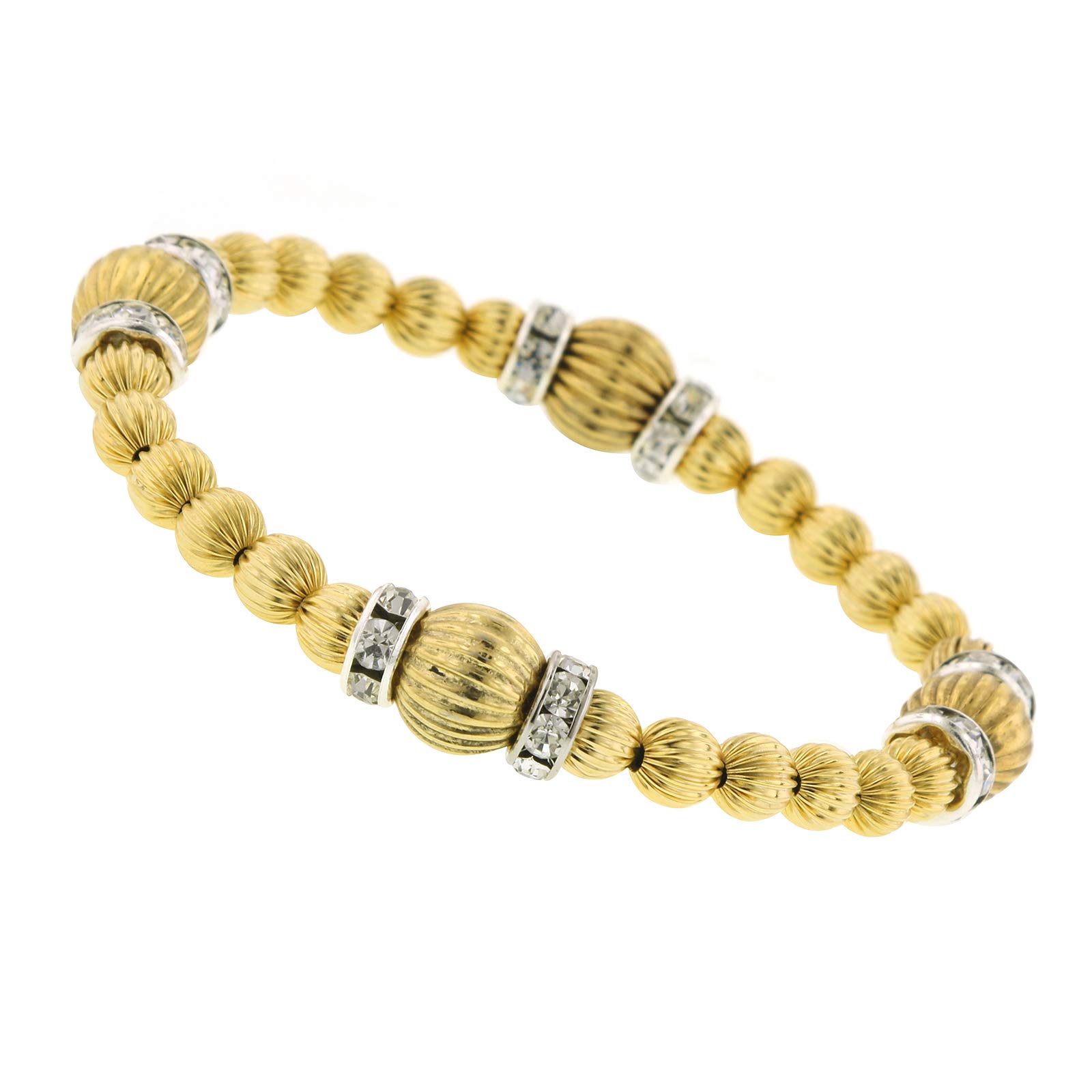1928 Jewelry Gold-Tone Textured Crystal Rondell Stretch Bracelet for Women - Elegant Vintage Style Jewelry Gift for Party, Wedding & Special Occasions