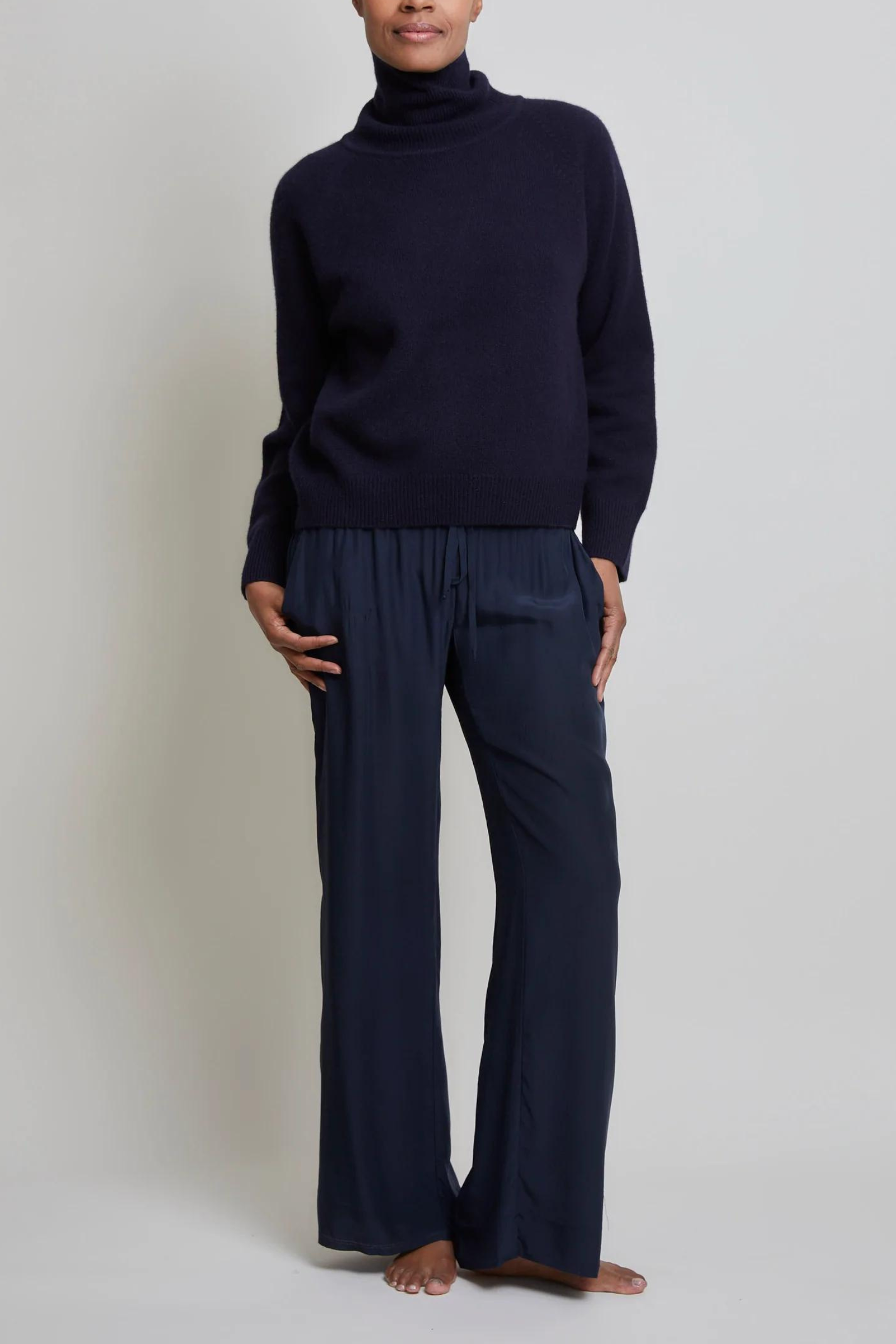 Luxury Silk Charmeuse Lounge Pants for Women - Soft Navy Blue Sleepwear & Loungewear - Perfect for Relaxing at Home, Spa Days & Comfortable Travel
