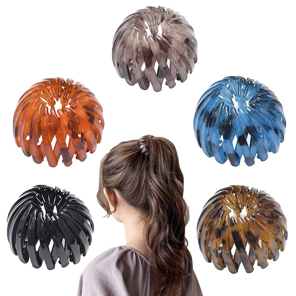 5 Pcs Birds Nest Hair Clips - Geometric Retractable Hair Loops, Bun Maker & Hairpin for Women & Girls - Perfect for Updos, Ponytails & Everyday Hairstyles