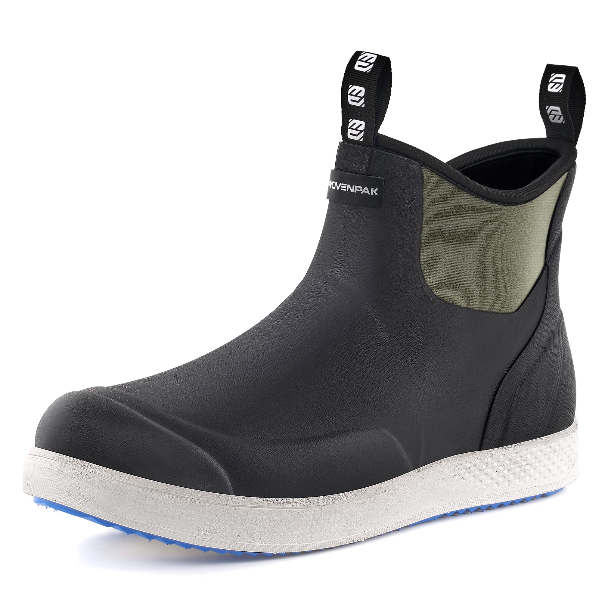 **WOVENPAK Men's Waterproof Deck Boots - Anti-Slip Rubber Work Ankle Rain Boots for Fishing, Boating & Outdoor Activities (Sizes 6-13) - Ideal for Wet Weather, Sailing & Heavy-Duty Work**