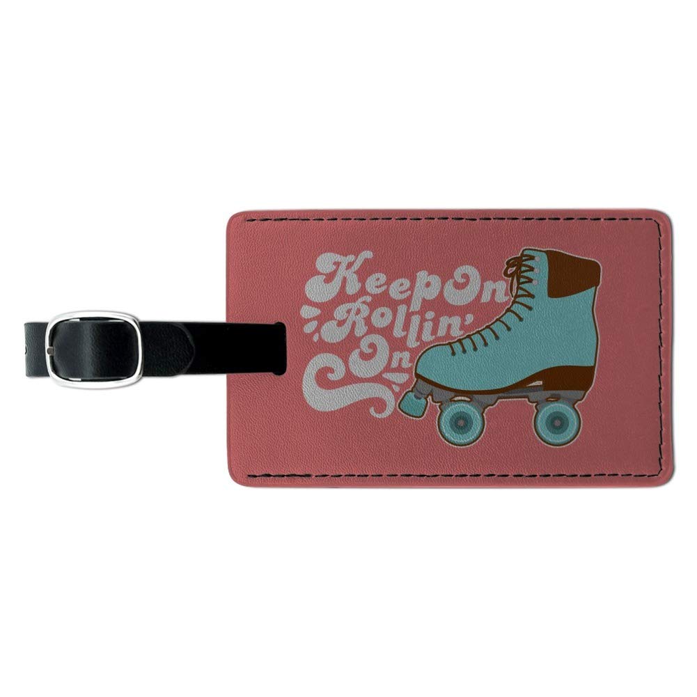 Roller Skates Derby - Keep On Rolling Leather Luggage Tag & ID Card Holder - Perfect for Travel, Skating Events & Personal Identification